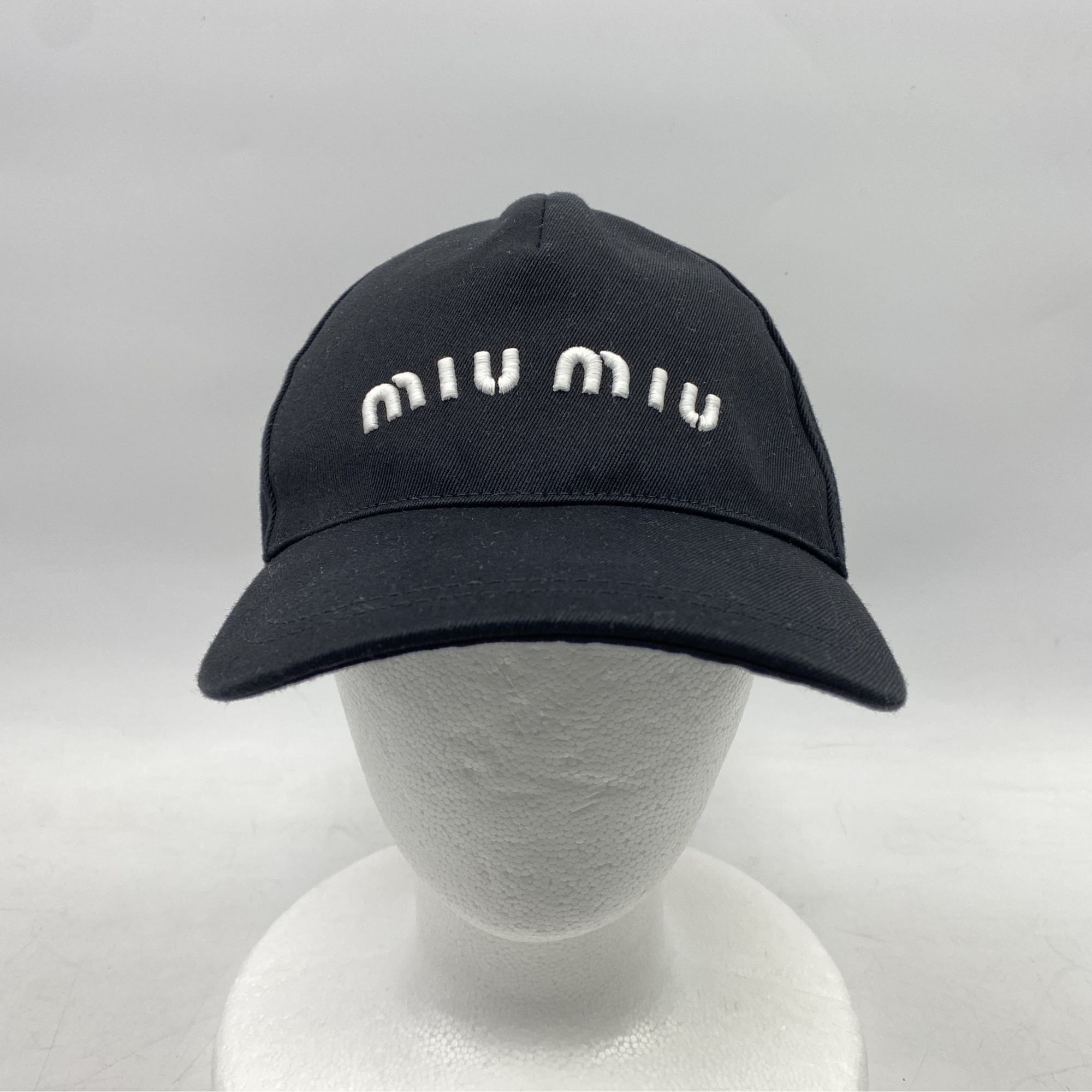 ミュウミュウ ロゴ キャップ リボン 黒 コットン M ABランク