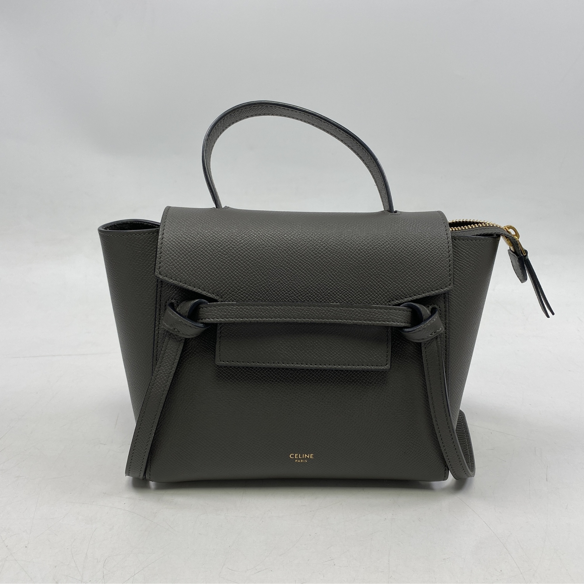 セリーヌ ベルトバッグ ナノ 2WAYバッグ グレー レザー ABランク