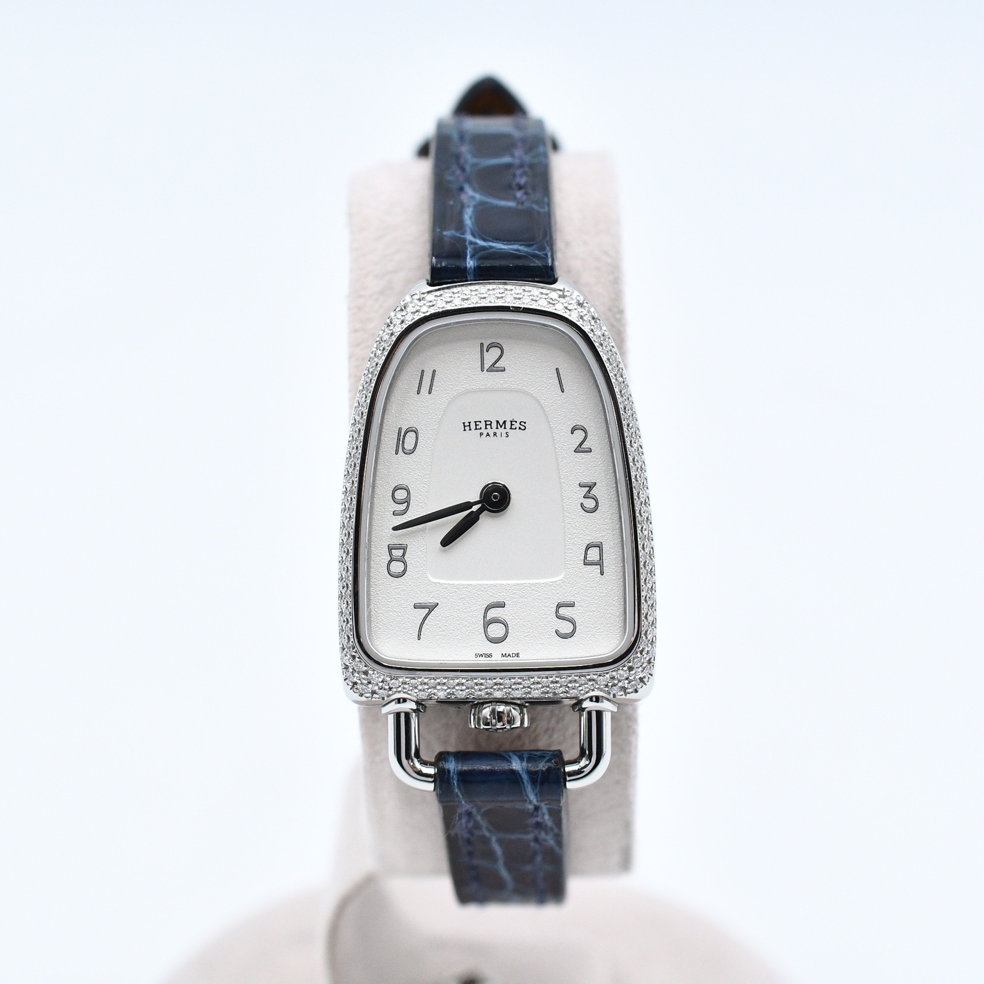 エルメス ギャロップ ドゥ エルメス MM シルバー文字盤 SS×レザー/QZ B刻印 ABランク