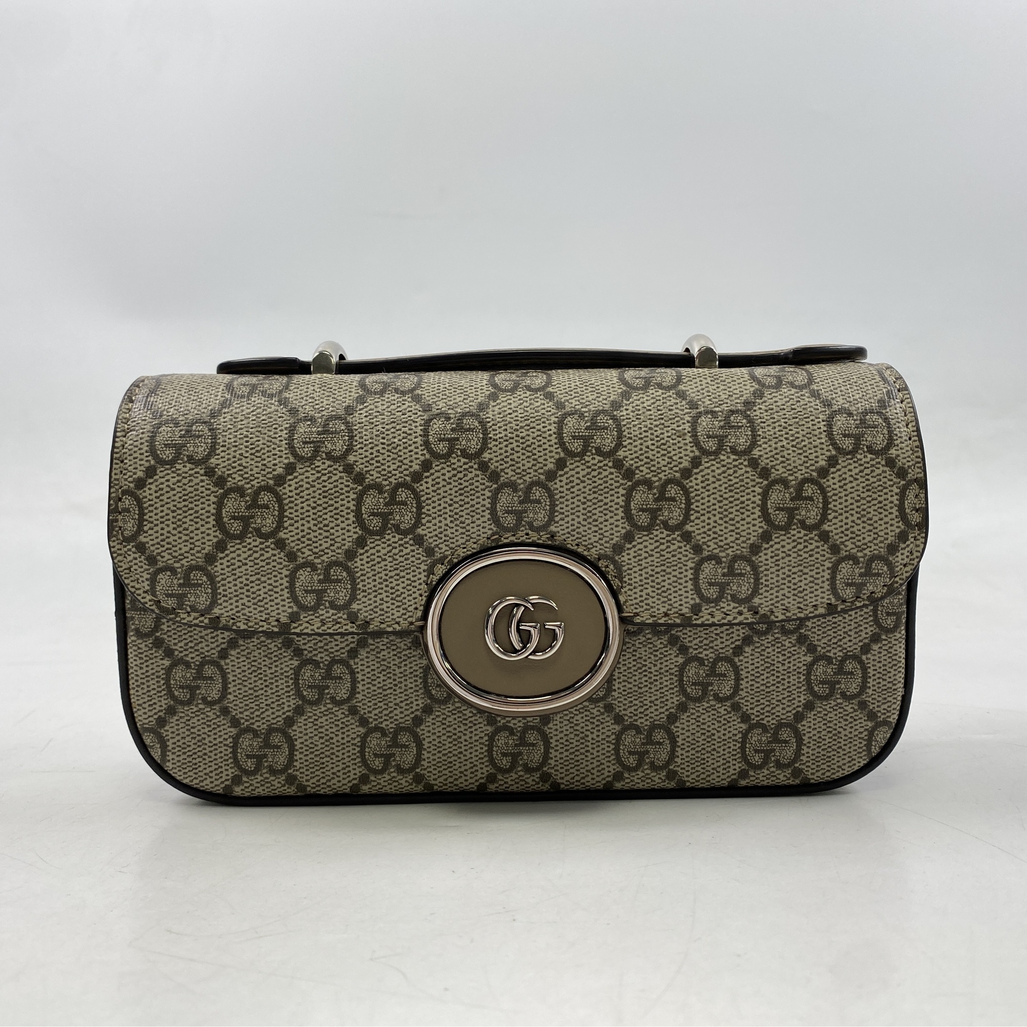 グッチ GGスプリーム チェーンショルダーバッグ ブラウン レザー Bランク