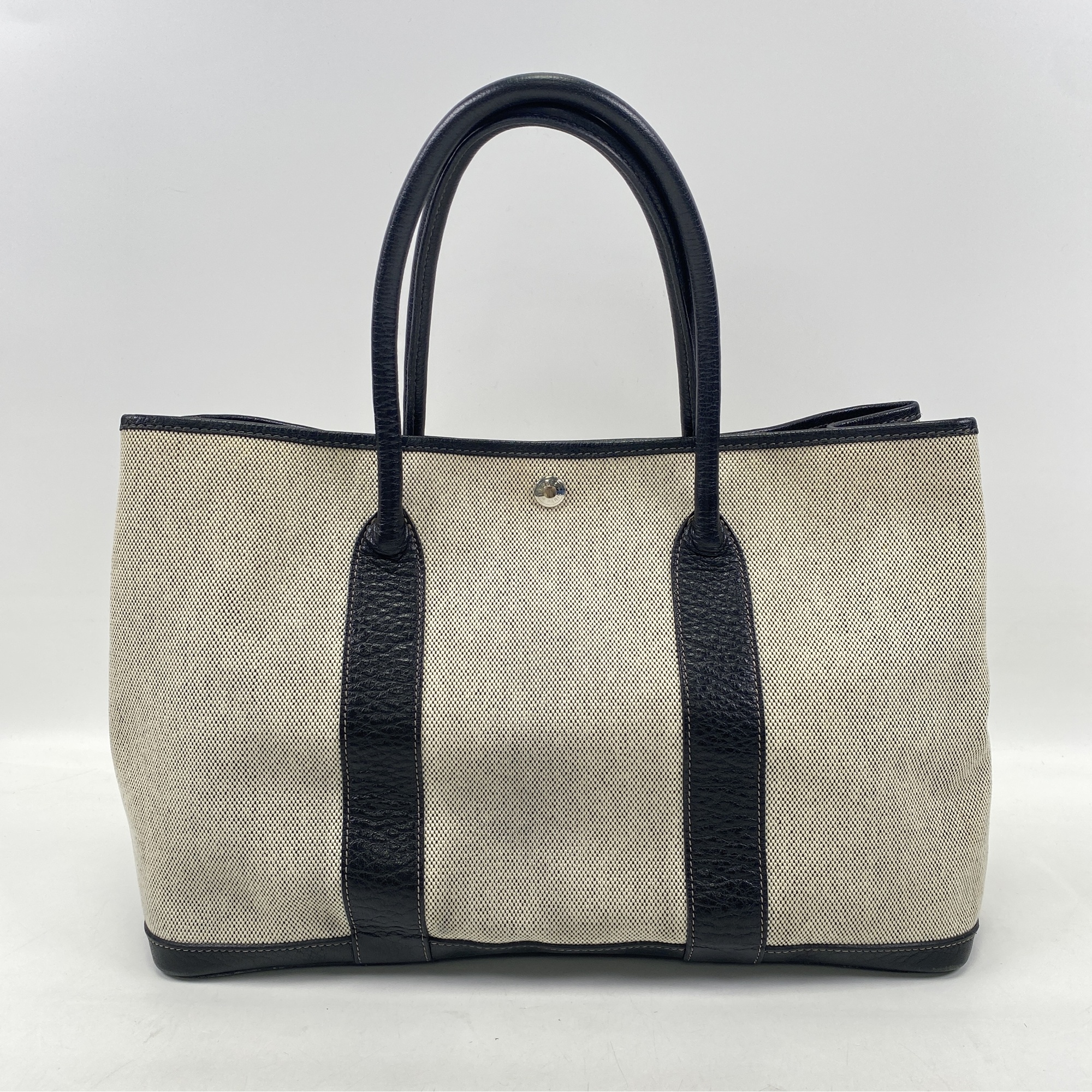 エルメス ガーデンパーティPM ハンドバッグ ベージュ トワルアッシュ×ネゴンダ キャンバス×レザー □G刻印 Bランク