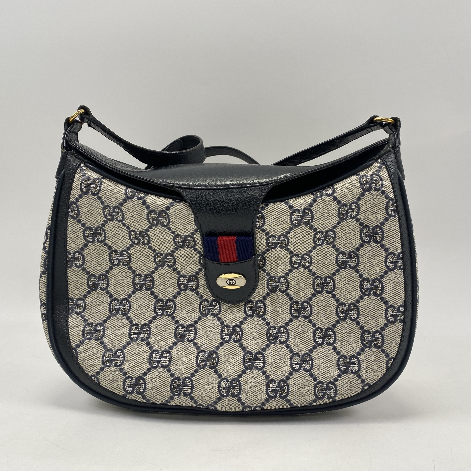 グッチ GGキャンバス ヴィンテージ ショルダーバッグ ネイビーブルー Bランク