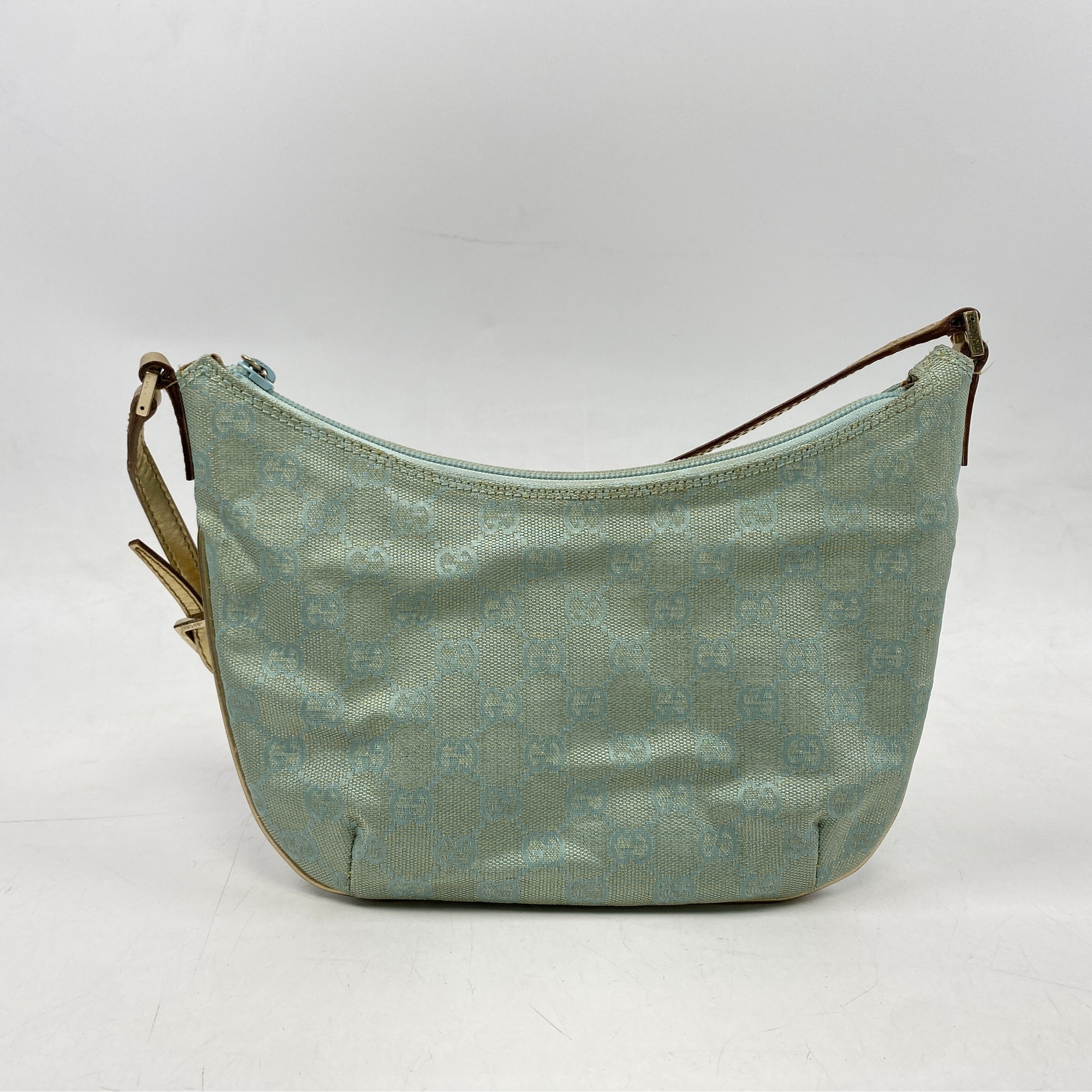 グッチ GGキャンバス ハンドバッグ ライトブルー レザー×キャンバス Bランク