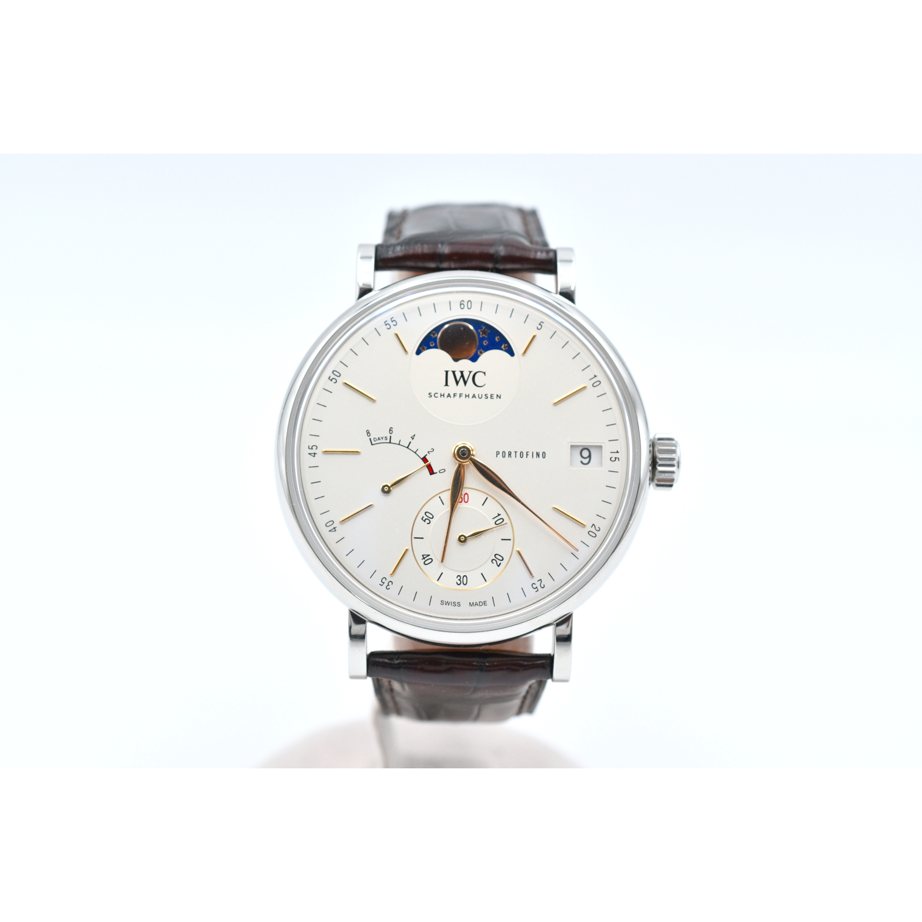 IWC ポートフィノ・ ハンドワインド・ ムーンフェイズ 白文字盤 SS×革/手巻 IW516401 Aランク