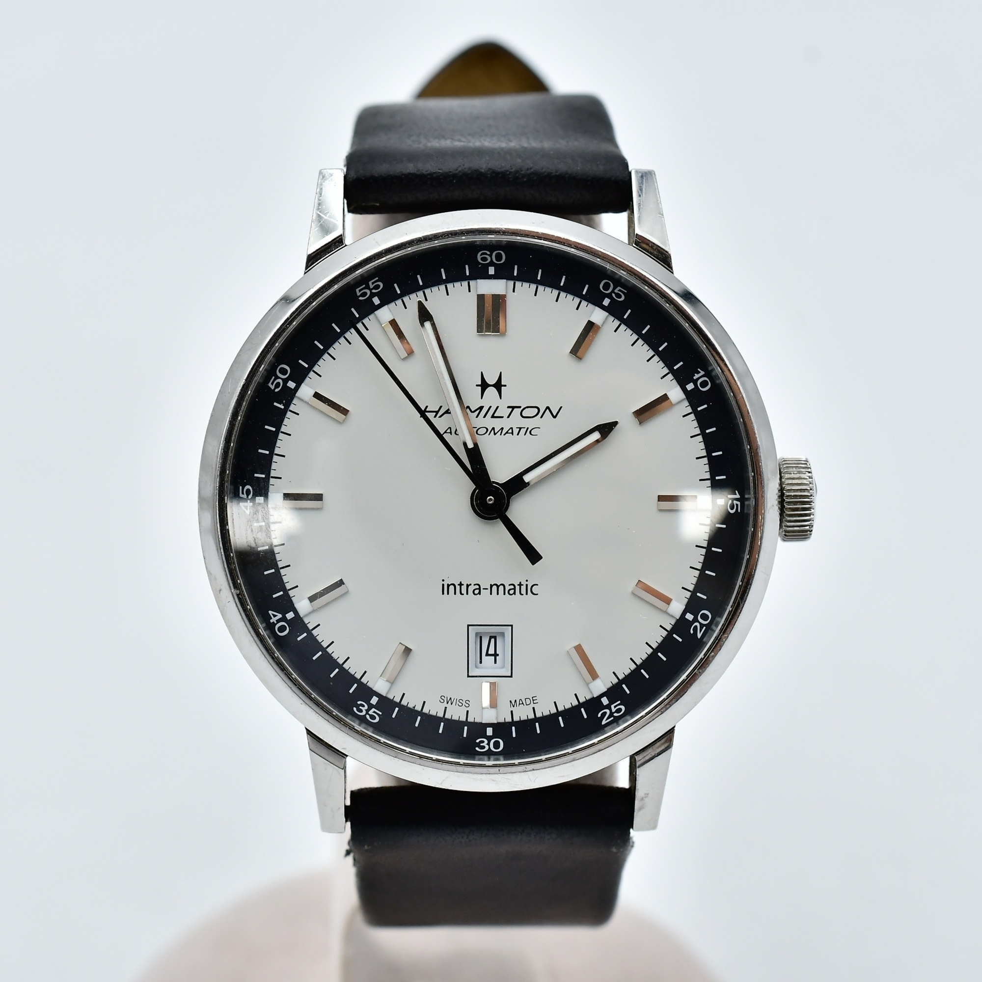 ハミルトン アメリカンクラシック イントラマティックデイト 白文字盤 SS×革/AT Bランク