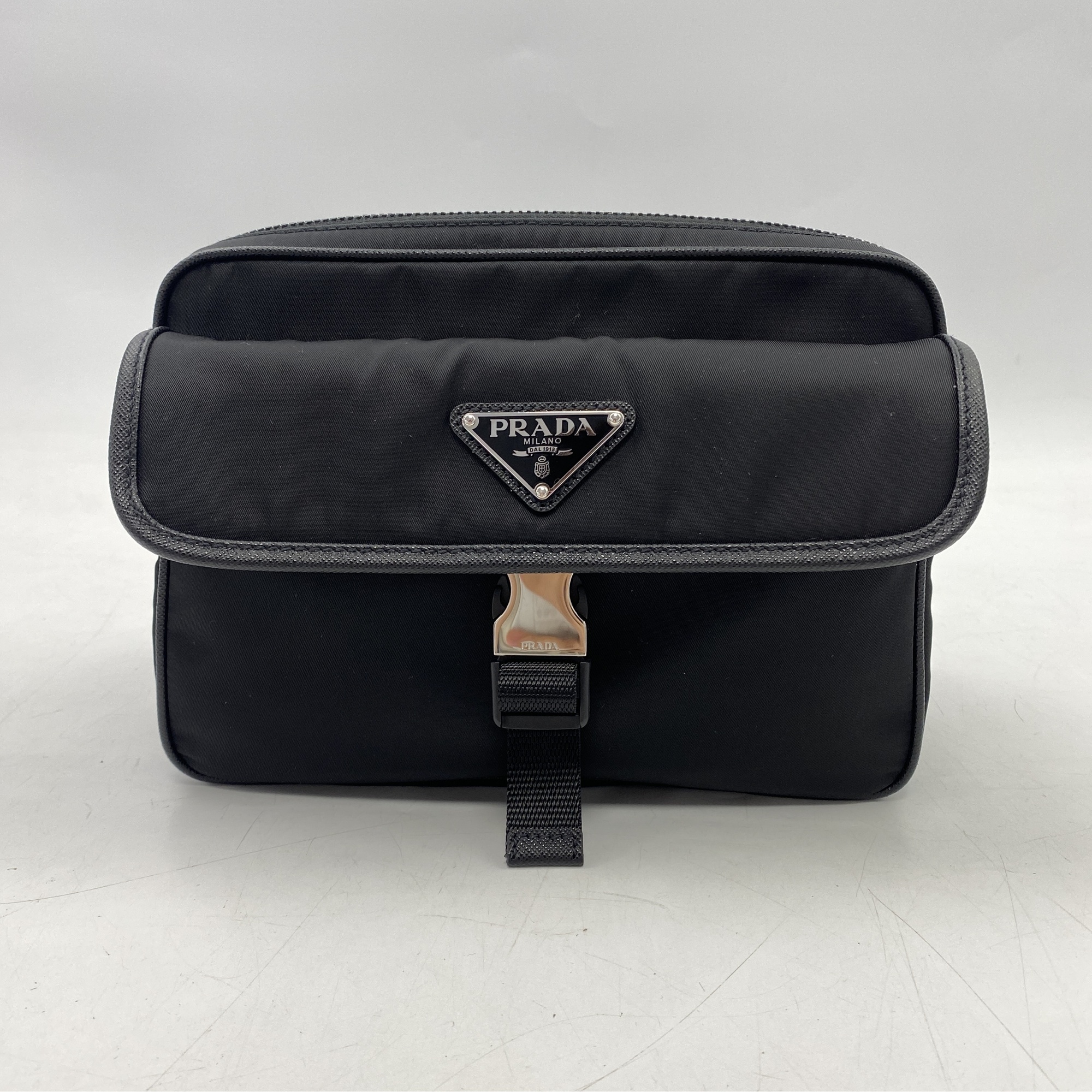 プラダ Re nylon×サフィアーノ ショルダーバッグ 黒 ナイロン×レザー Sランク