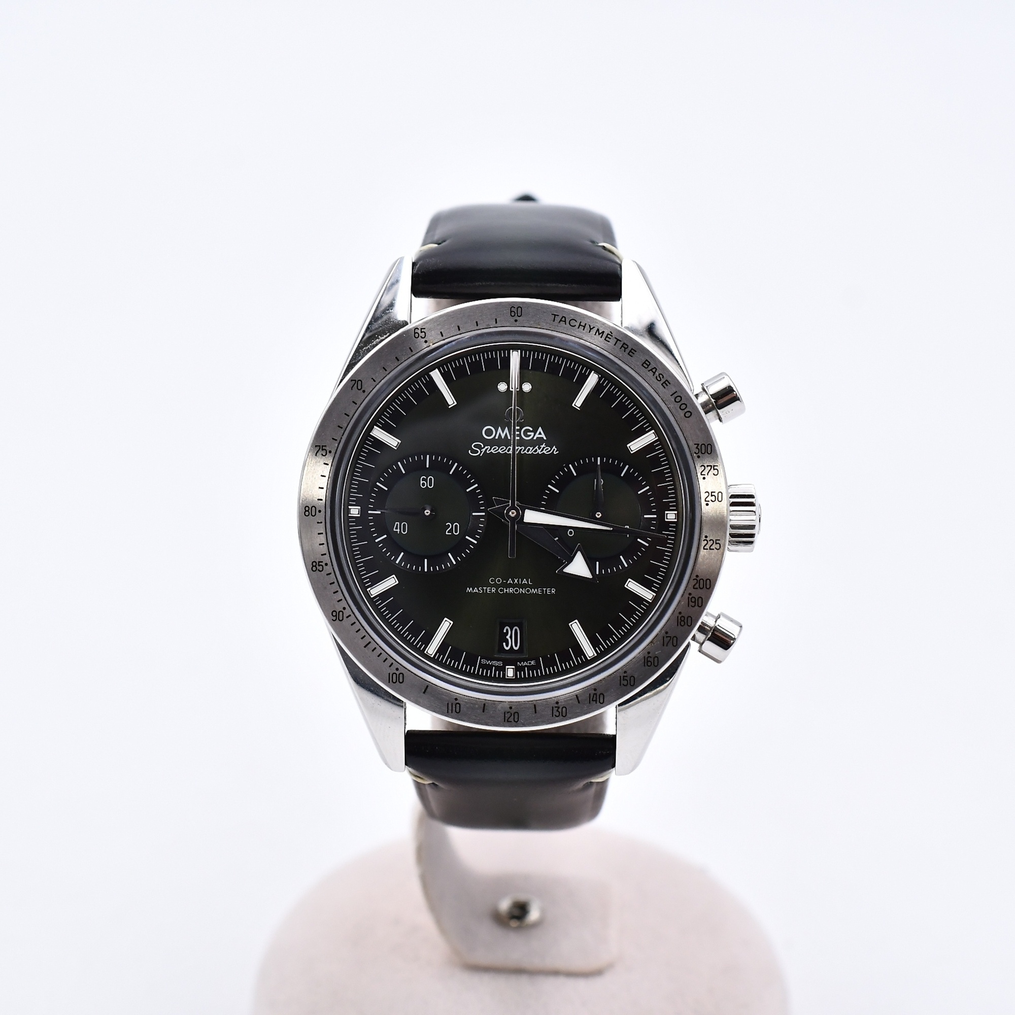 オメガ スピードマスター 57 コーアクシャル マスタークロノメーター グリーン文字盤 SS×革/AT Aランク