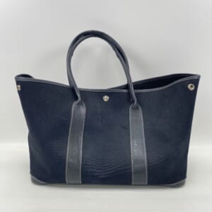 エルメス ガーデンパーティPM 黒 キャンバス×レザー □G刻印 角スレ・ほつれ・リペア・ハンドル劣化大