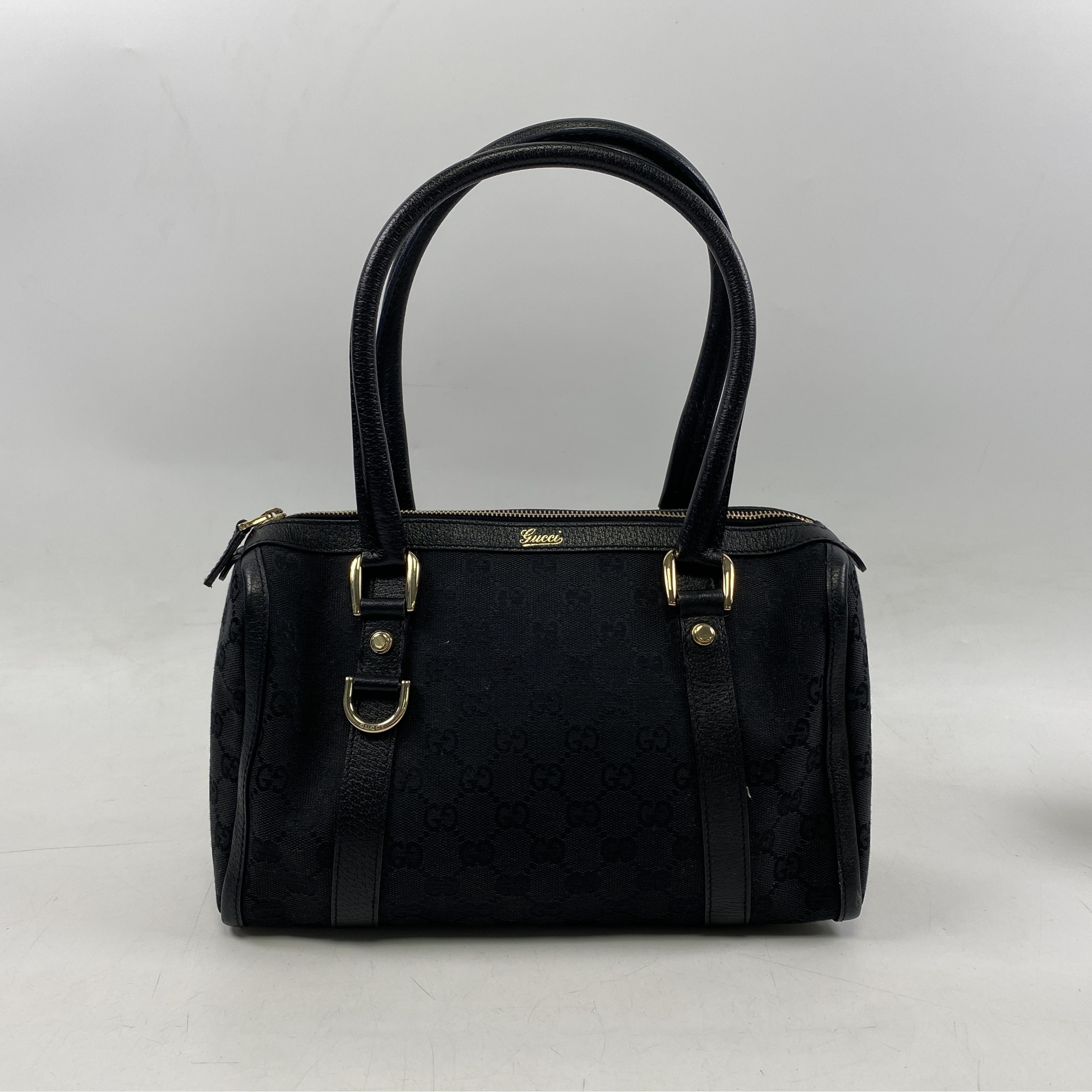 グッチ GGジャンバス アビー 黒 ジャガード×レザー ハンドバッグ