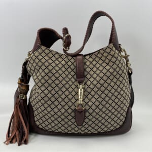 グッチ ニュージャッキー ハンドバッグ ディアマンテ バンブーフリンジ ブラウン×ベージュ キャンバス×レザー 246907