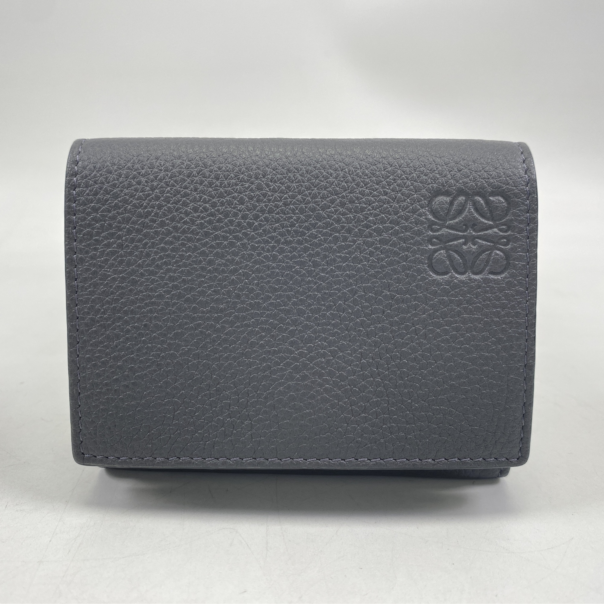 ロエベ トライフォールドウォレット 三つ折り財布 グレー アンスラサイト レザー Aランク