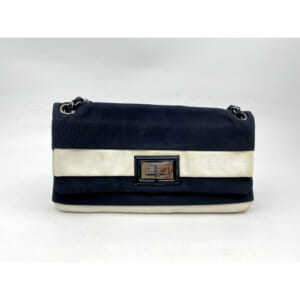 シャネル 2.55 ボーダー Wチェーン ショルダーバッグ 白×黒 キャンバス/パテント 買取実績【買取日：2025年6月23日】