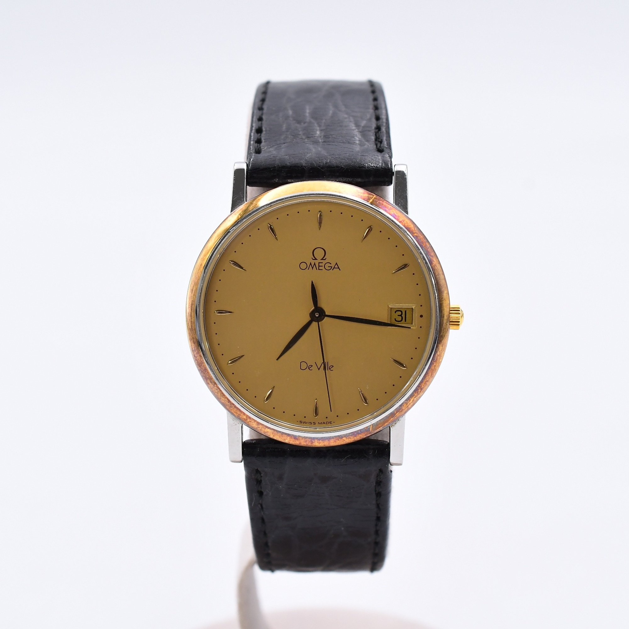 【美品】OMEGA デヴィル デイト ゴールド文字盤 クォーツ メンズ オメガ オメガ デビル デイト ゴールド文字盤 QZ×SS/QZ 買取実績【買取