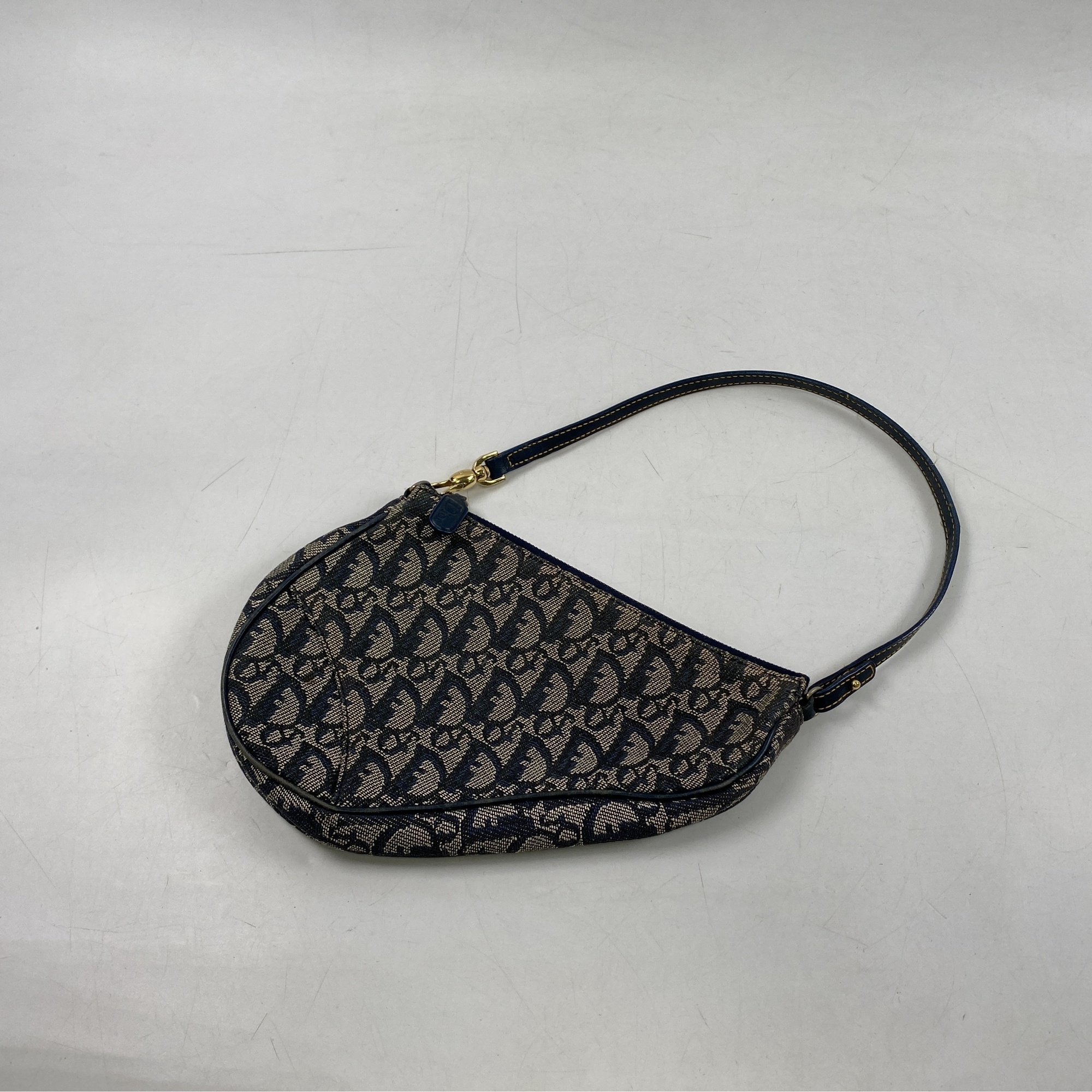 ディオール トロッター サドル ハンドバッグ 青 キャンバス×レザー