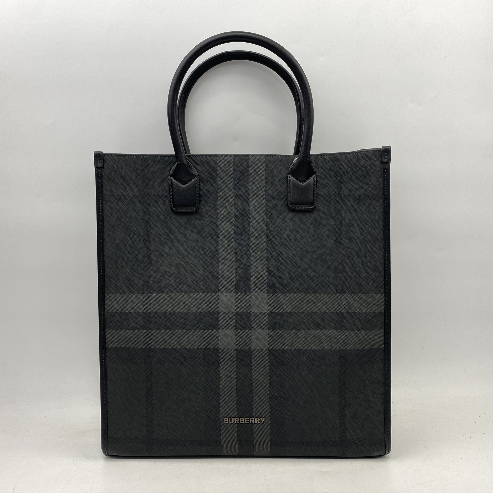 バーバリー バーティカル デニートート チャコールチェック レザー Aランク