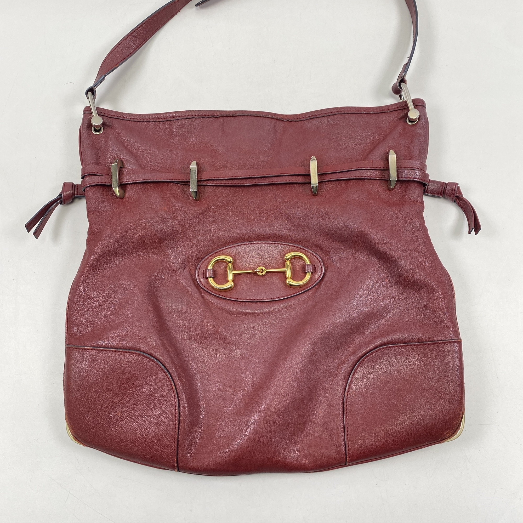 グッチ ホースビット1955 ドローストリング ショルダーバッグ 赤 レザー Bランク