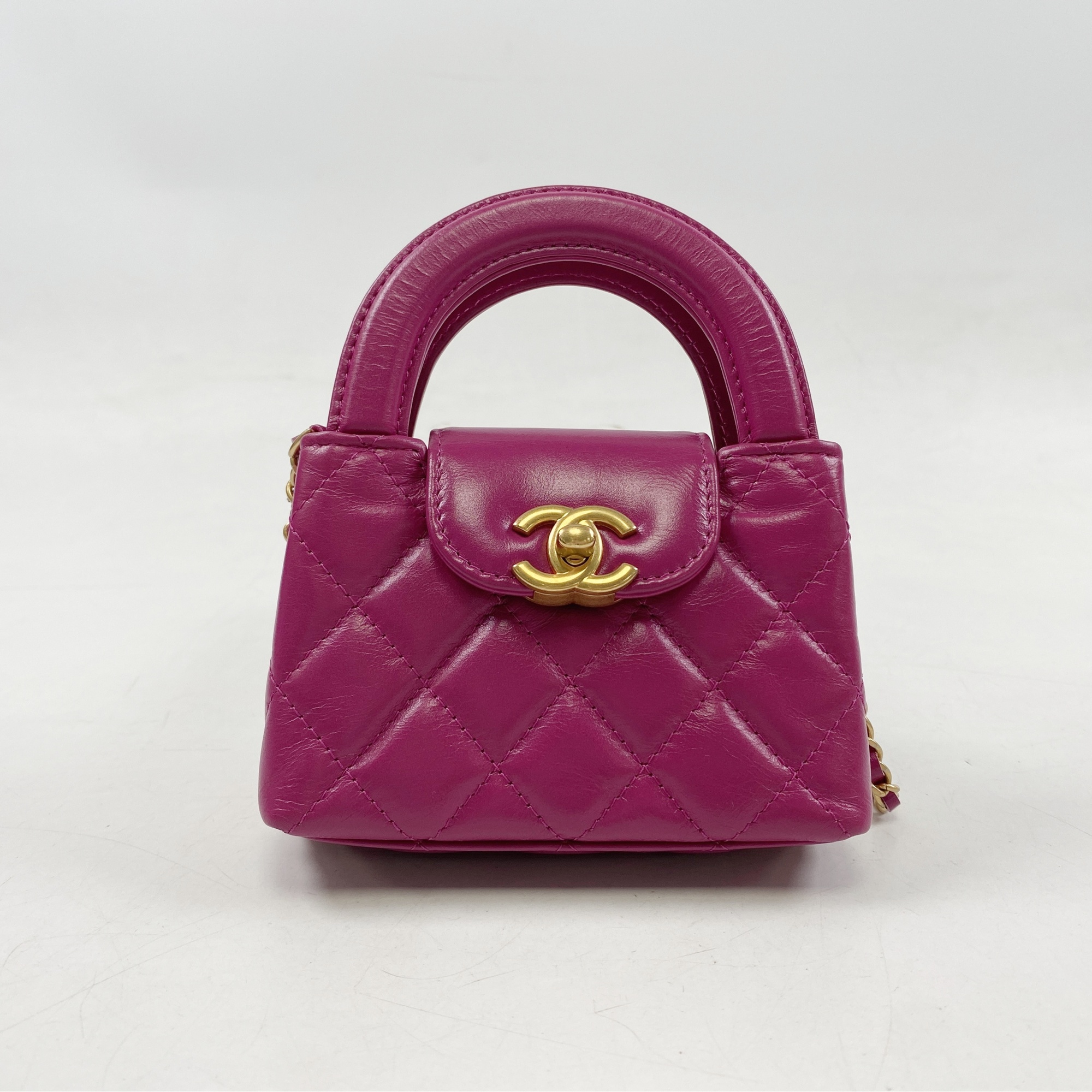 シャネル マトラッセ ミニ ショッピング シングルフラップ シングルチェーンショルダーバッグ ピンク GD金具 Aランク