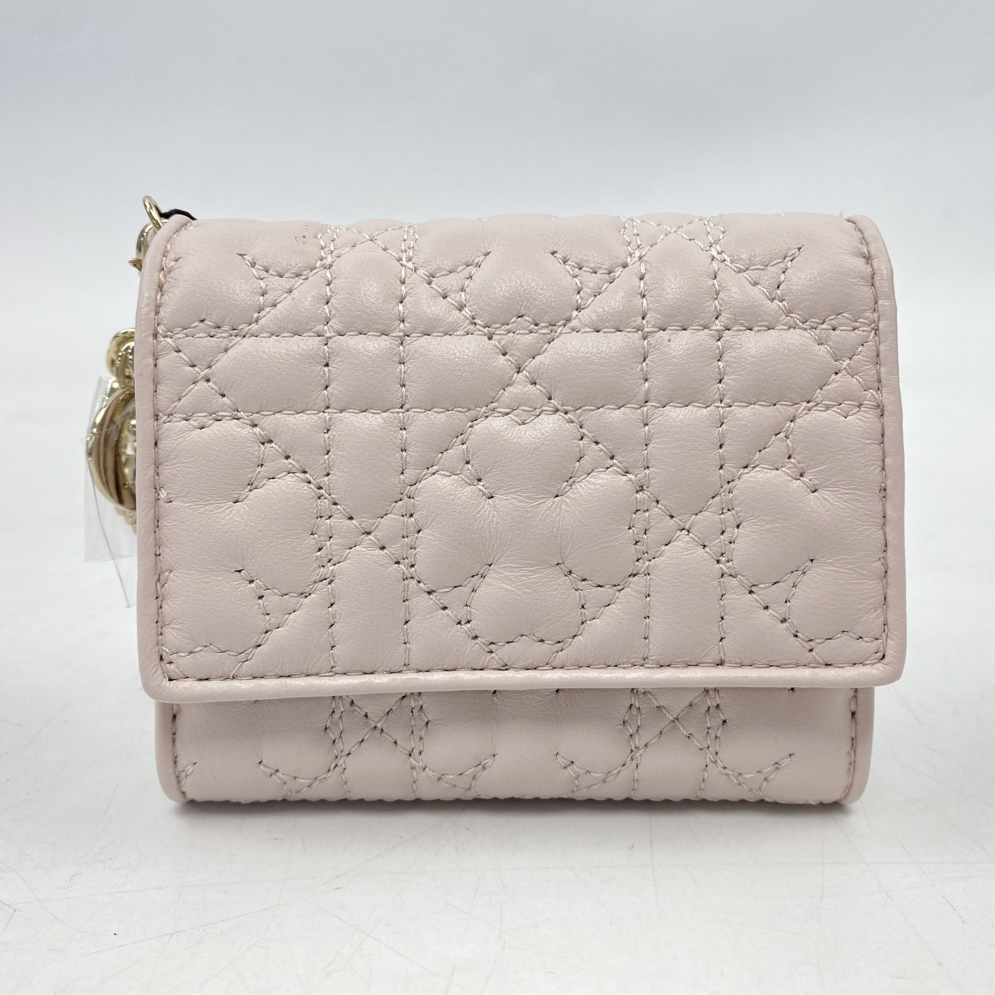 ディオール レディディオール ミディアム 三つ折り長財布 ピンク レザー Sランク