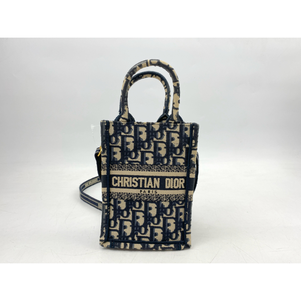 ディオール オブリーク ミニ バーティカル 2WAYショルダーバッグ 青 キャンバス Bランク