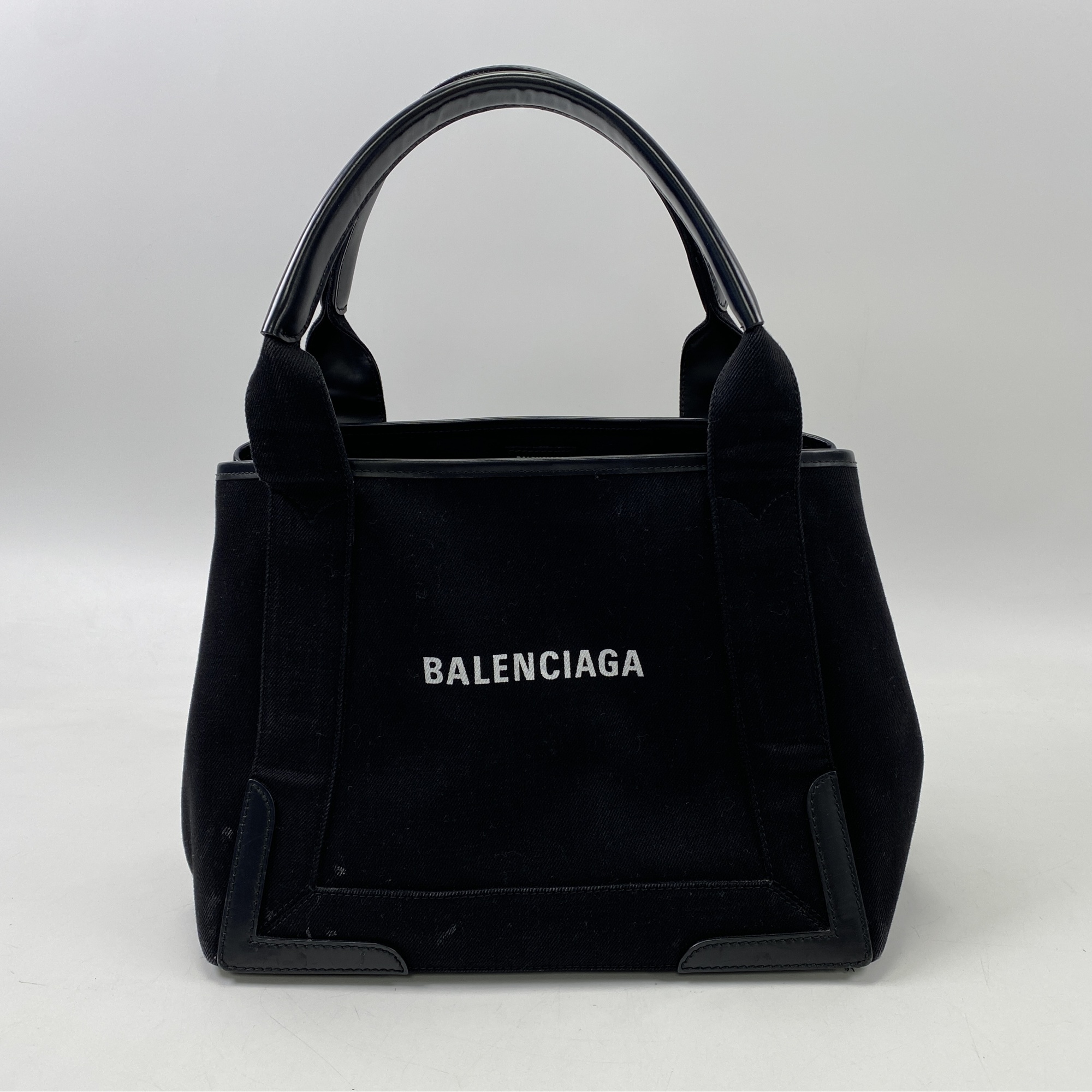 バレンシアガ ネイビーカバス Ｓ ハンドバッグ 黒 キャンバス Bランク