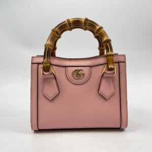 グッチ ダイアナ スモール トートバッグ ピンク レザー×バンブー 655661