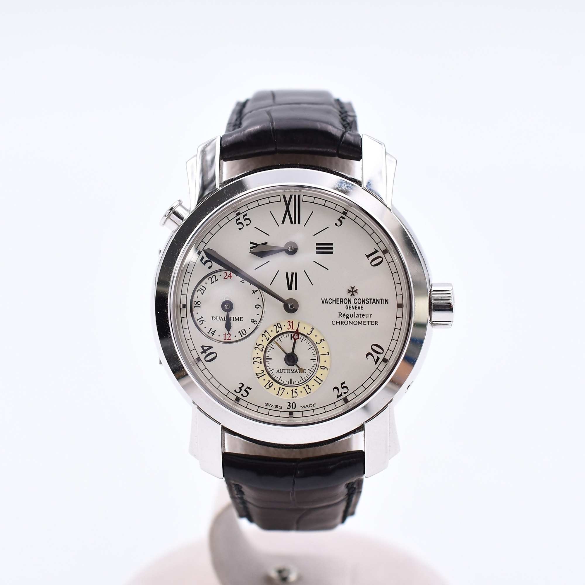 ヴァシュロン・コンスタンタン マルタ デュアルタイムレギュレーター ハンターケース 白文字盤 WG×革/AT Bランク