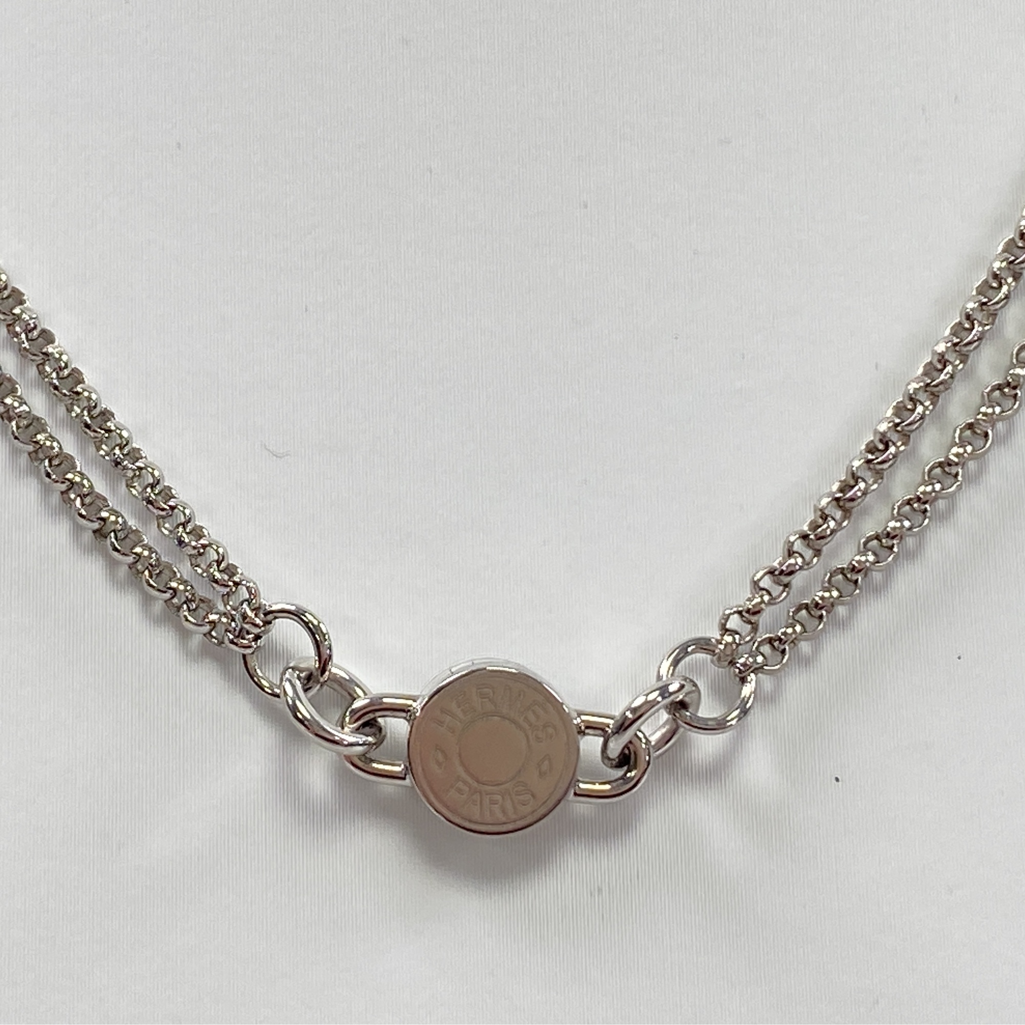 エルメス シャニエール ネックレス 黒×シルバー レザー×シルバー Sランク