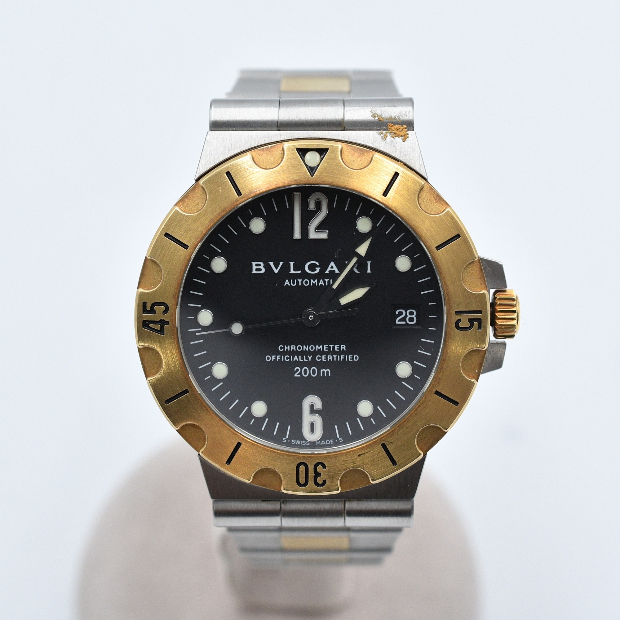 ブルガリ ディアゴノ デイト 黒文字盤 SS×YG/AT Bランク