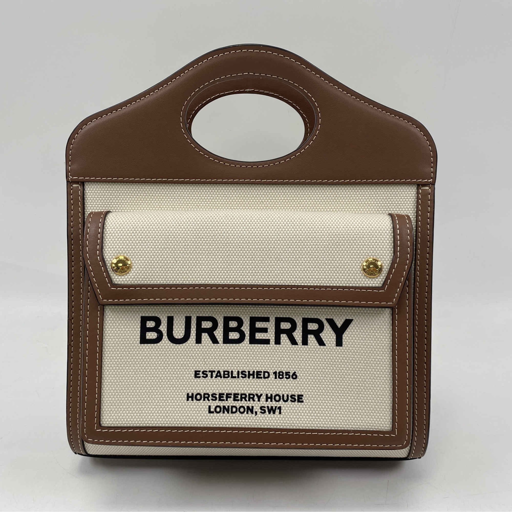 バーバリー 2wayバッグ 白×茶 レザー×キャンバス Aランク