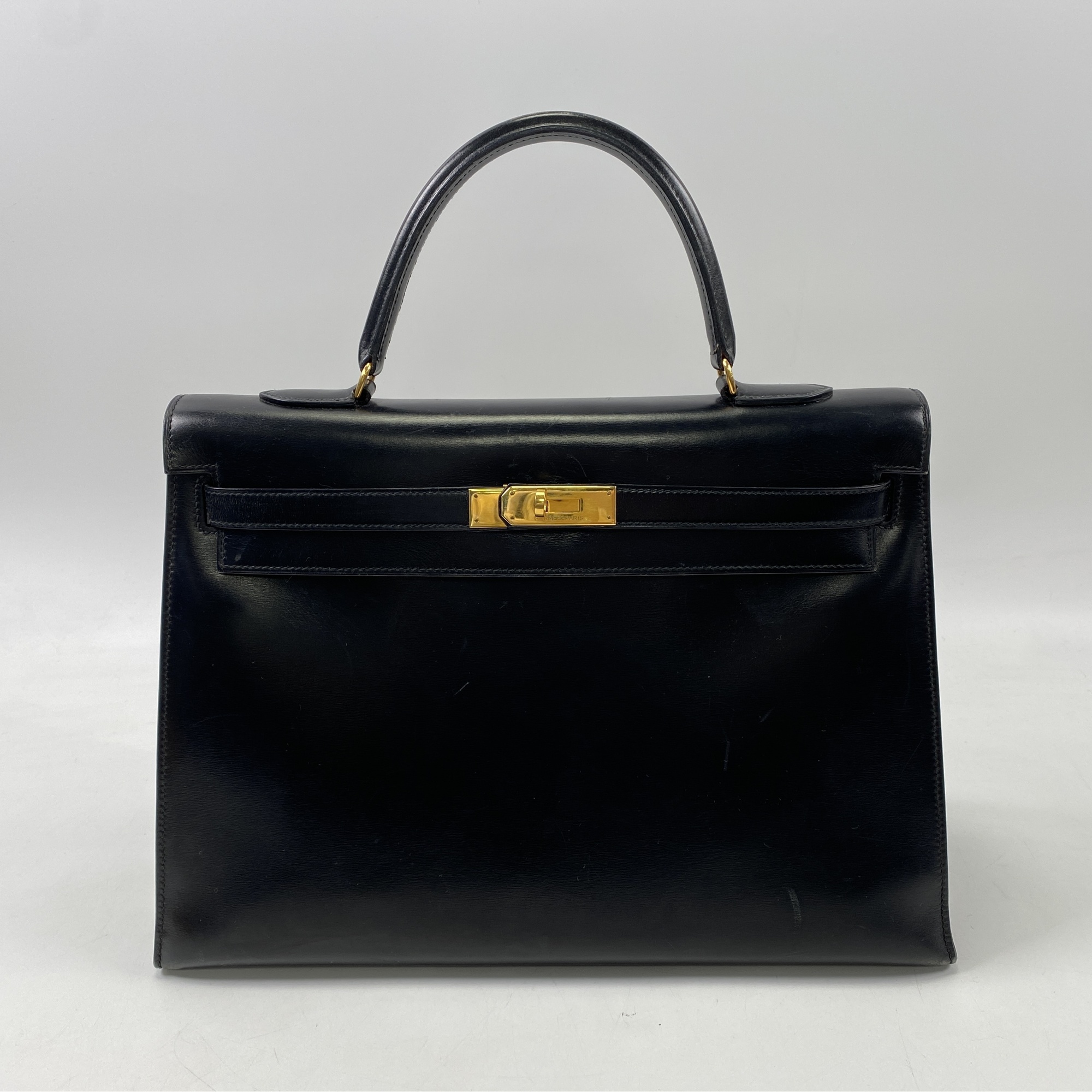 エルメス ケリー35 黒 ボックスカーフ 〇P刻印 GD金具 外縫い Bランク
