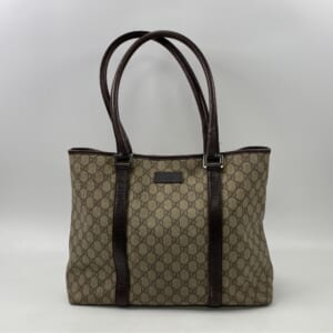 グッチ GGスプリーム トートバッグ 茶 PVC×レザー 114288