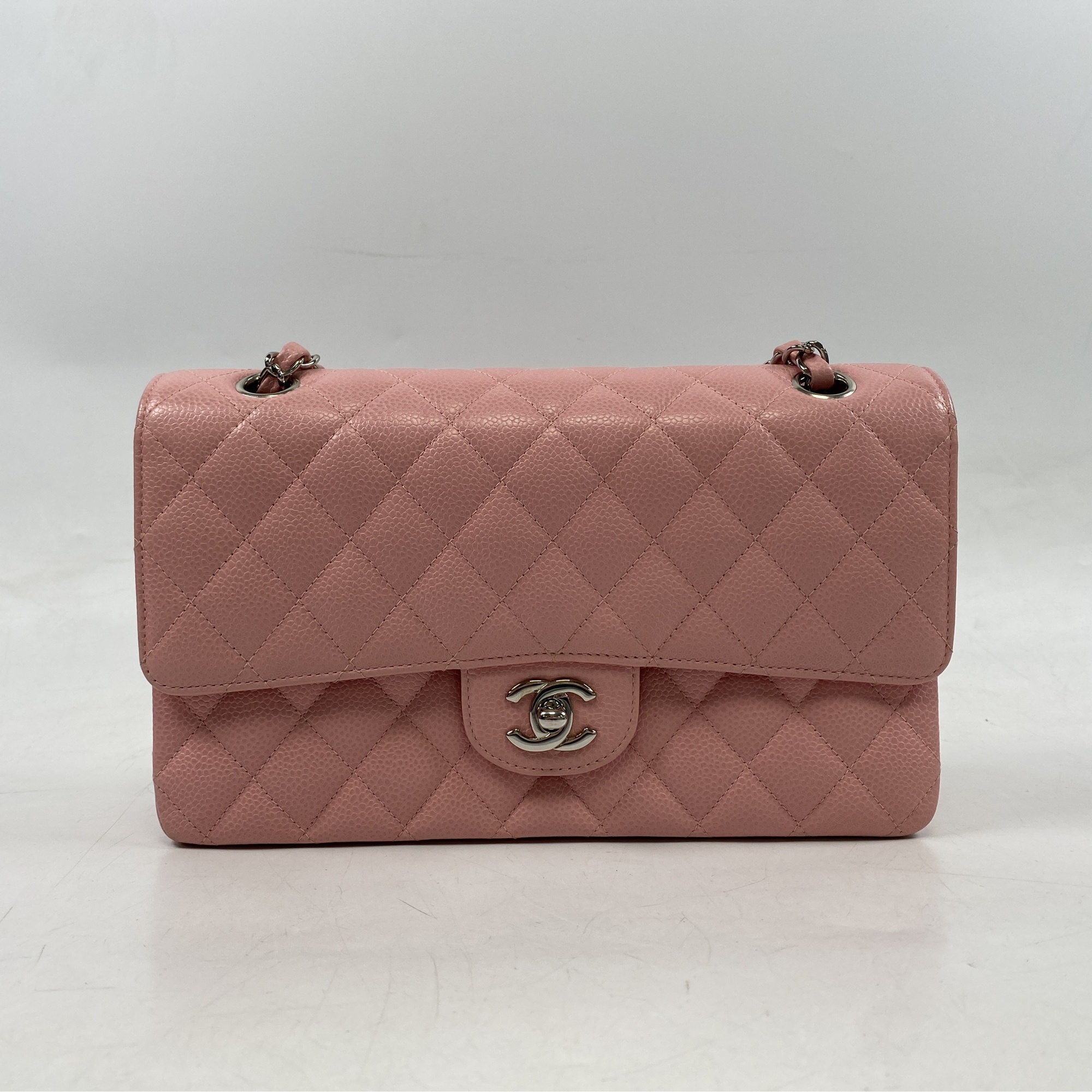 シャネル シャネル マトラッセ25 W/W キャビア ピンク シルバー金具 シール Aランク