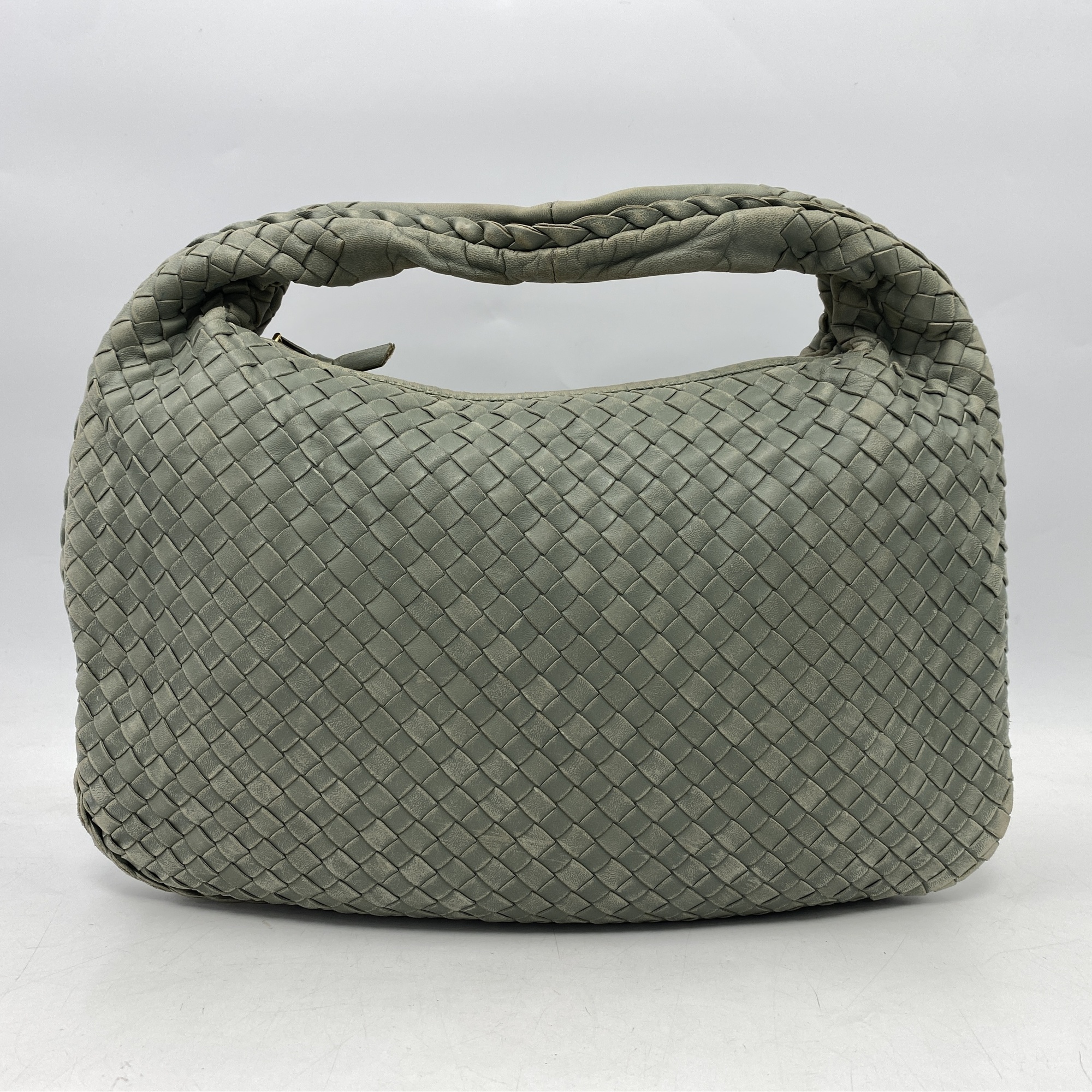 ボッテガヴェネタ イントレチャート ホーボーバッグ ライトグリーン レザー Bランク