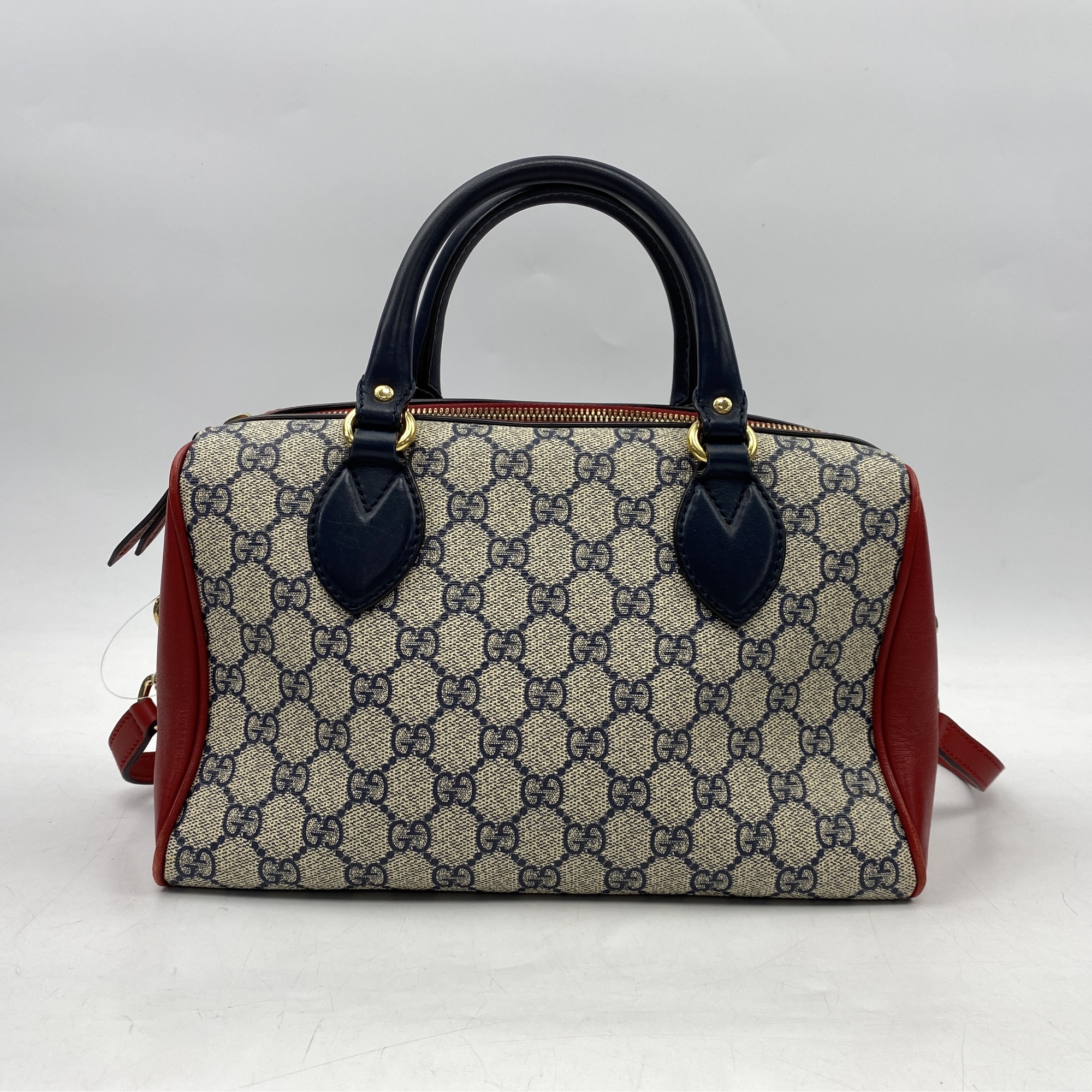 グッチ GGスプリーム ハンドバッグ レザー ネイビー×赤 Nランク