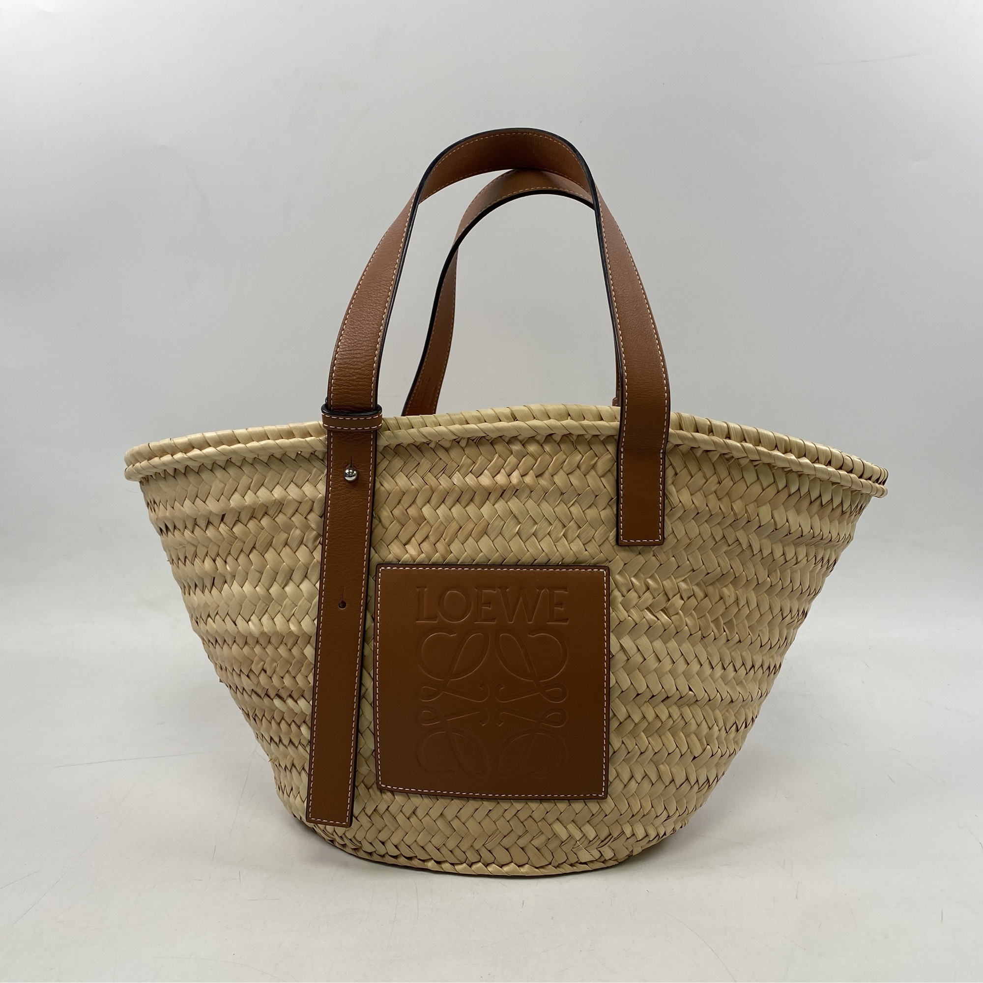 ロエベ アナグラム カゴ バッグ ブラウン ラフィア Bランク