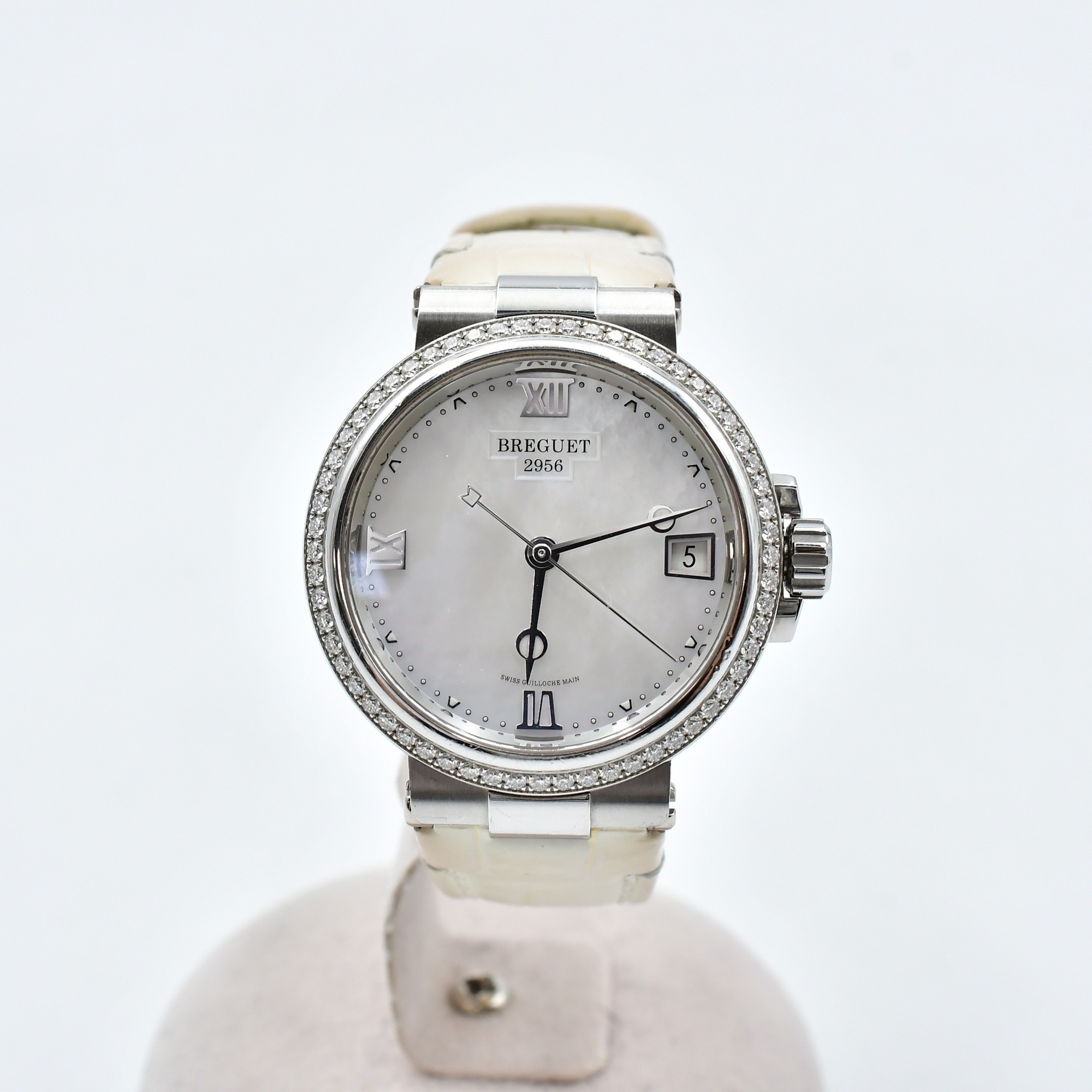 ブレゲ マリーン レディ シェル文字盤 ベゼルダイヤ SS×革/AT Bランク