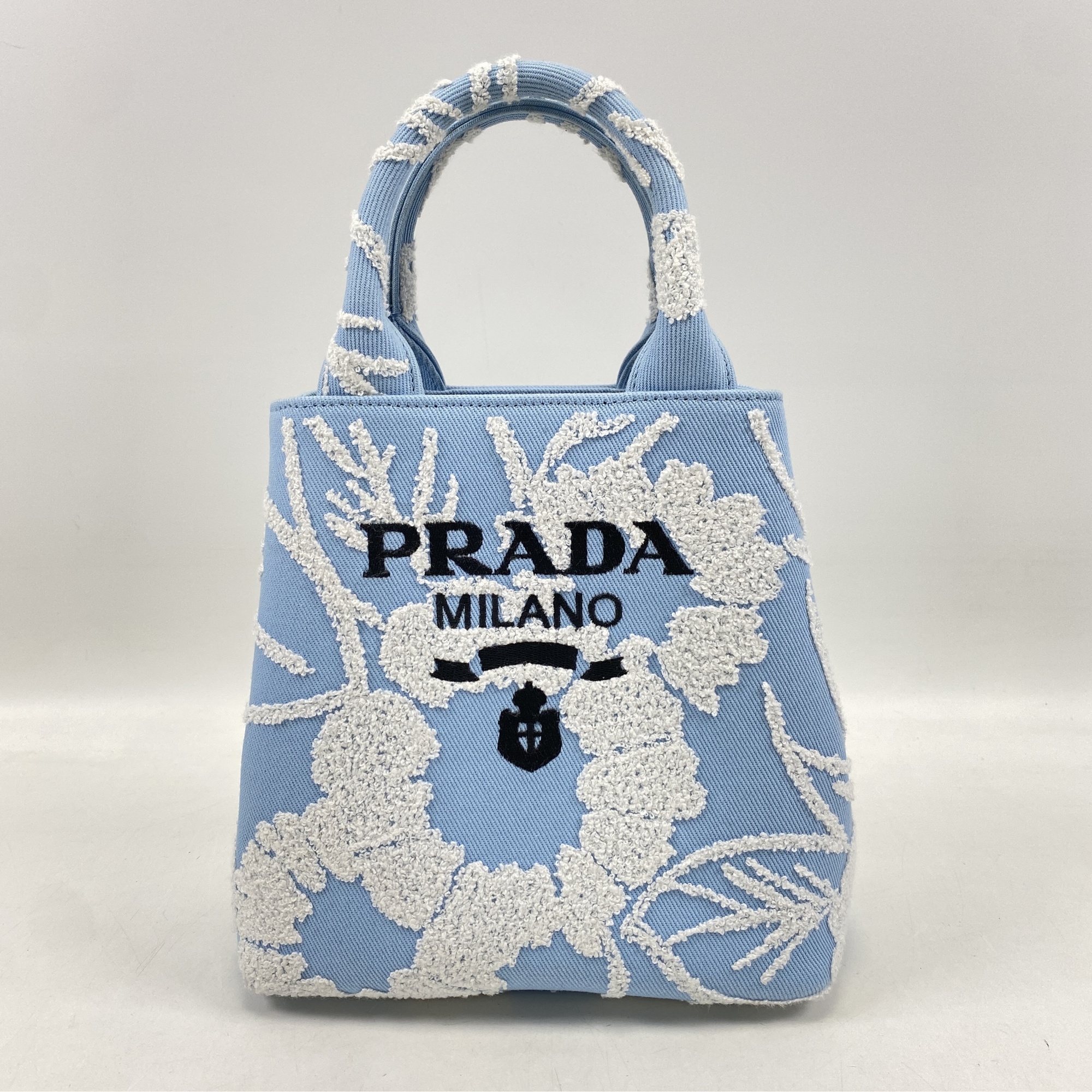 プラダ ドリル 2WAYハンドバッグ ライトブルー キャンバス ショルダーバッグ 1BA343 Aランク