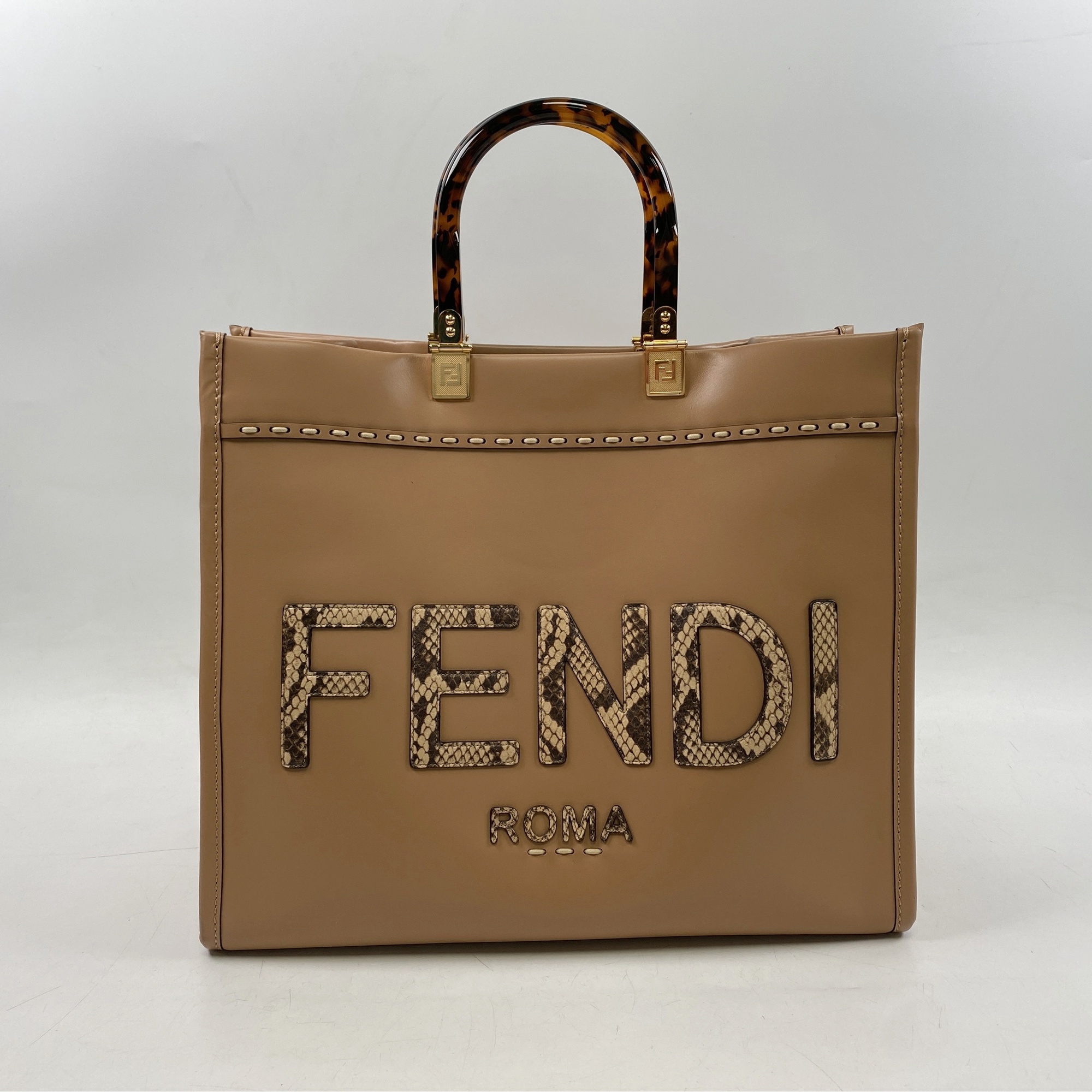 フェンディ サンシャイン ミディアム トートバッグ ベージュ レザー Bランク