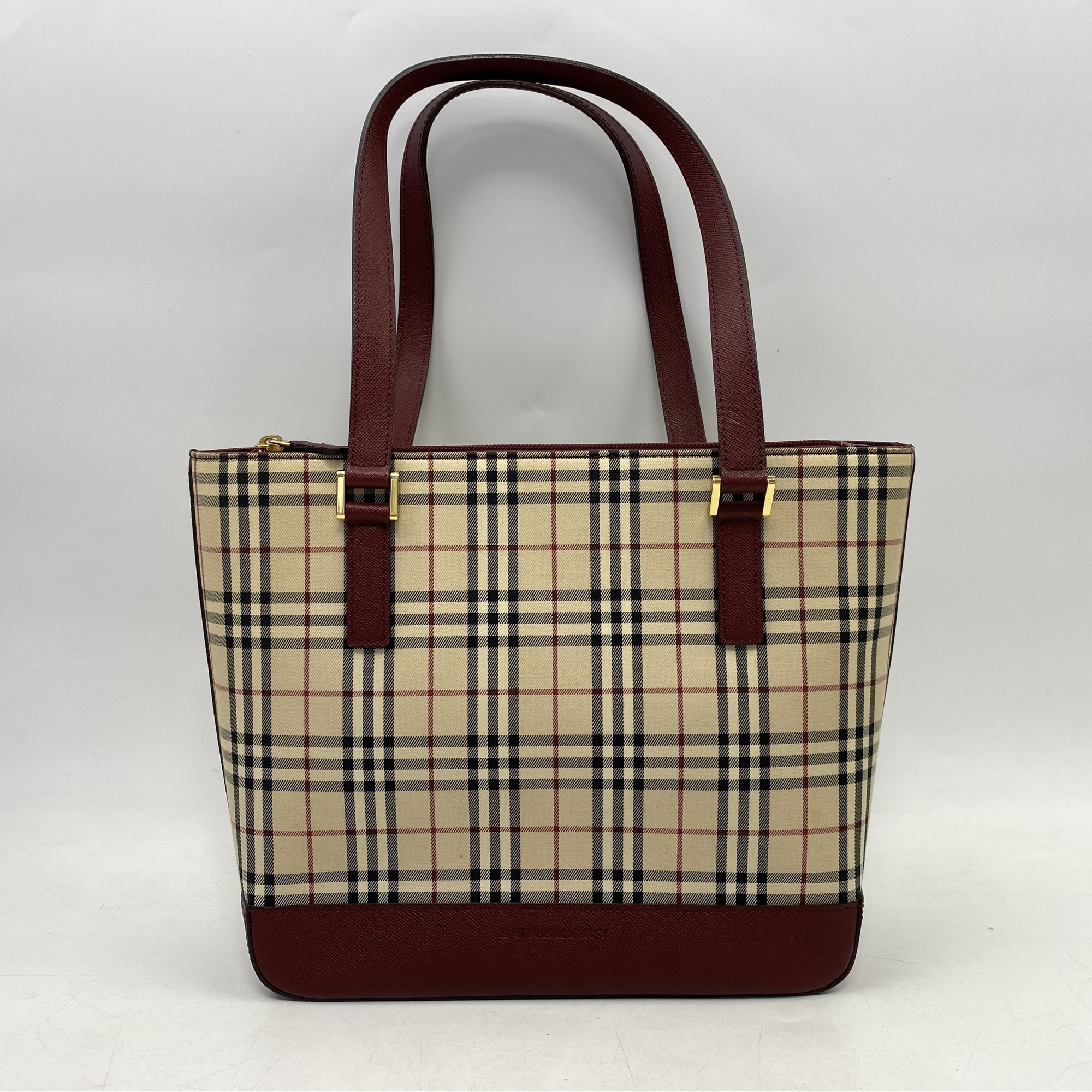 バーバリー ノバチェック トートバッグ キャンバス×レザー Bランク