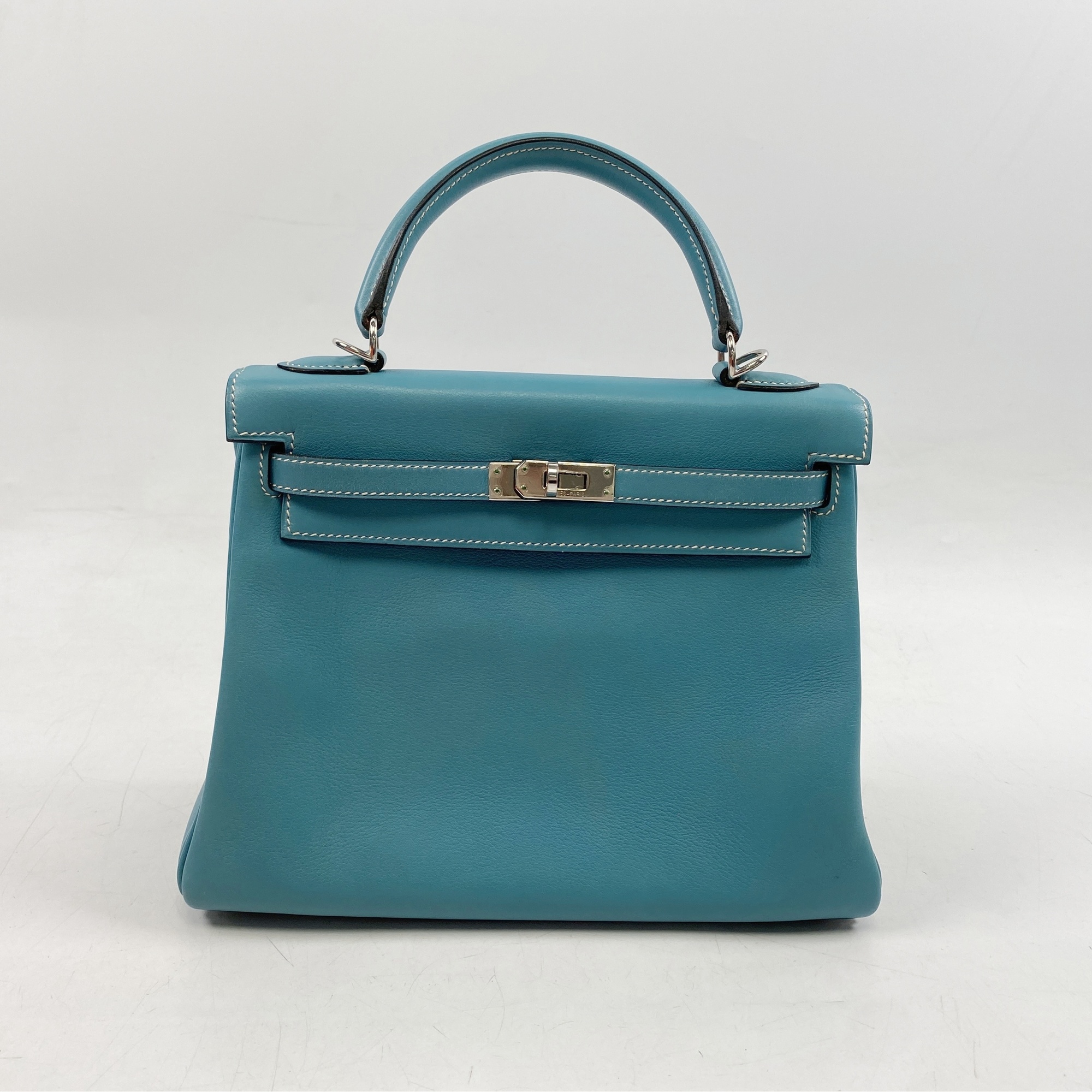 エルメス ケリー25 ブルージーン スイフト SV金具 □I刻印 Bランク