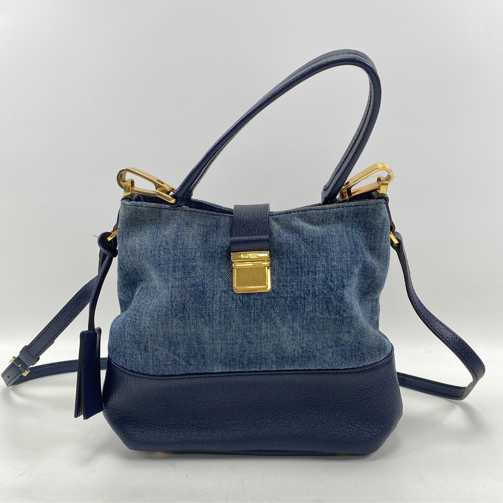 ミュウミュウ 2wayショルダーバッグ 青 デニム×レザー Bランク