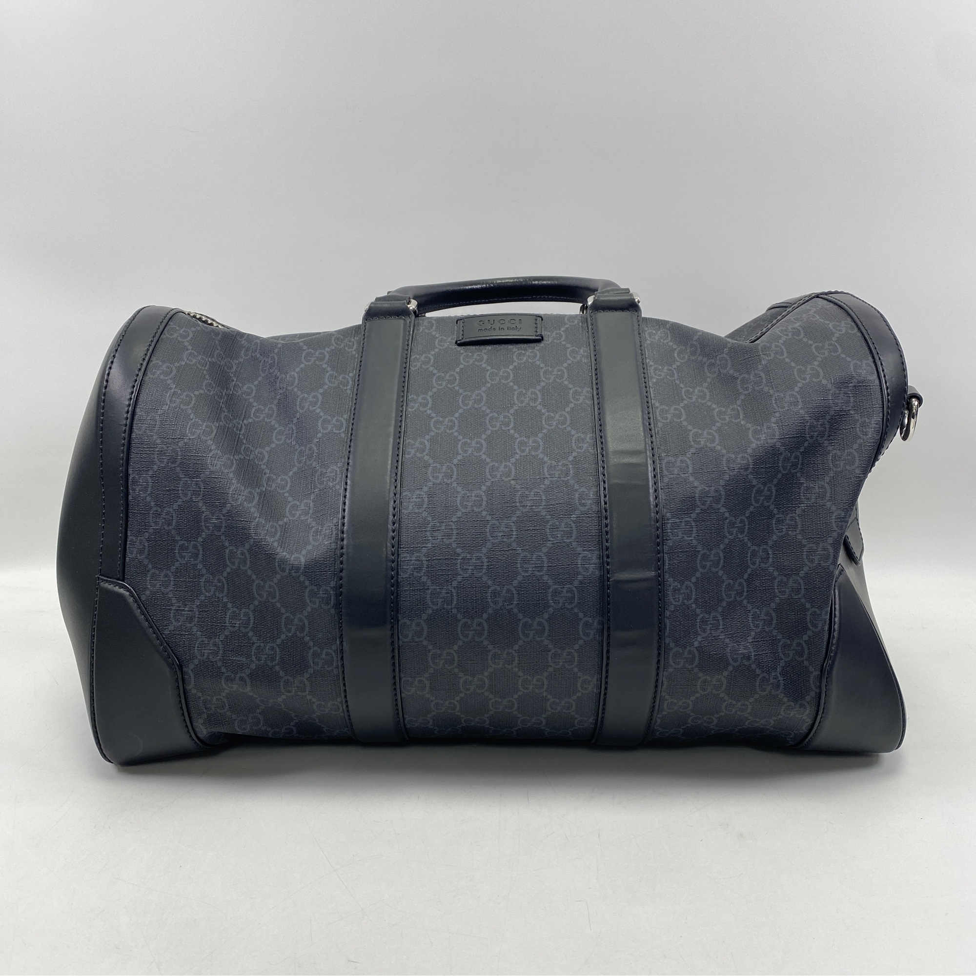 グッチ GGスプリーム ボストンバッグ 黒 PVC×レザー Aランク