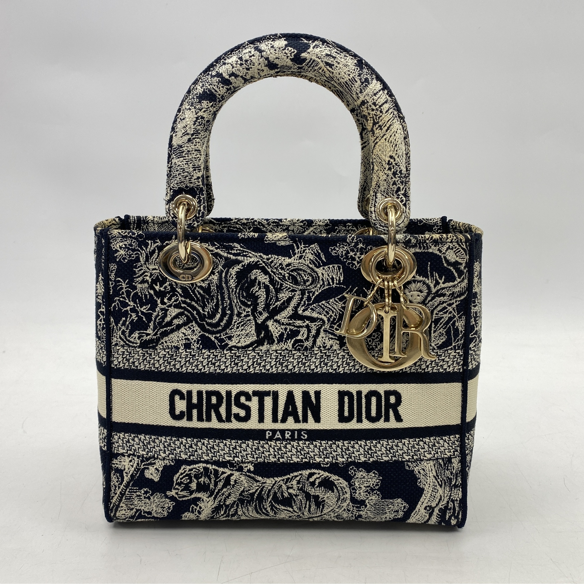 ディオール レディディオール Dライト 青×白 キャンバス Bランク