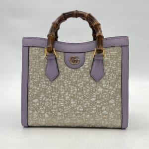 グッチ バンブー ダイアナ ハンドバッグ 紫×ベージュ キャンバス×レザー 702721