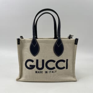 グッチ 2WAYハンドバッグ アイボリー×ネイビー キャンバス×レザー 772144 買取実績【買取日：2026年1月27日】