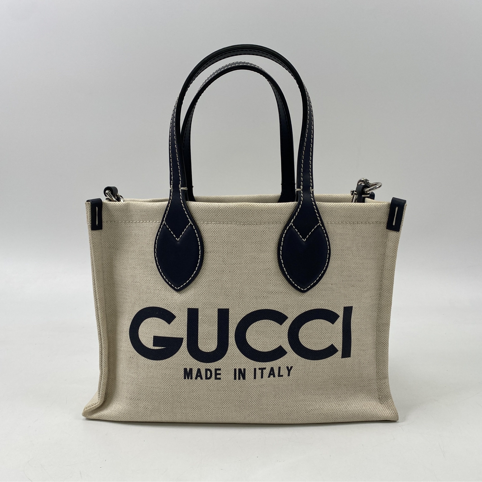グッチ 2WAYハンドバッグ アイボリー×ネイビー キャンバス×レザー Bランク