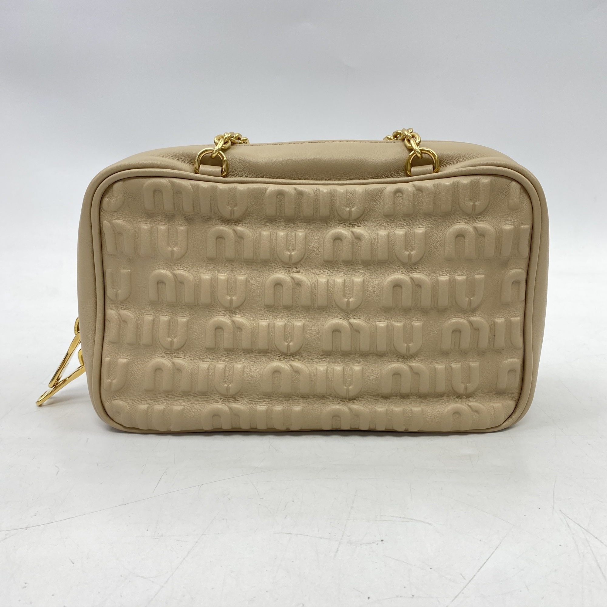 ミュウミュウ チェーントートバッグ ベージュ レザー Aランク