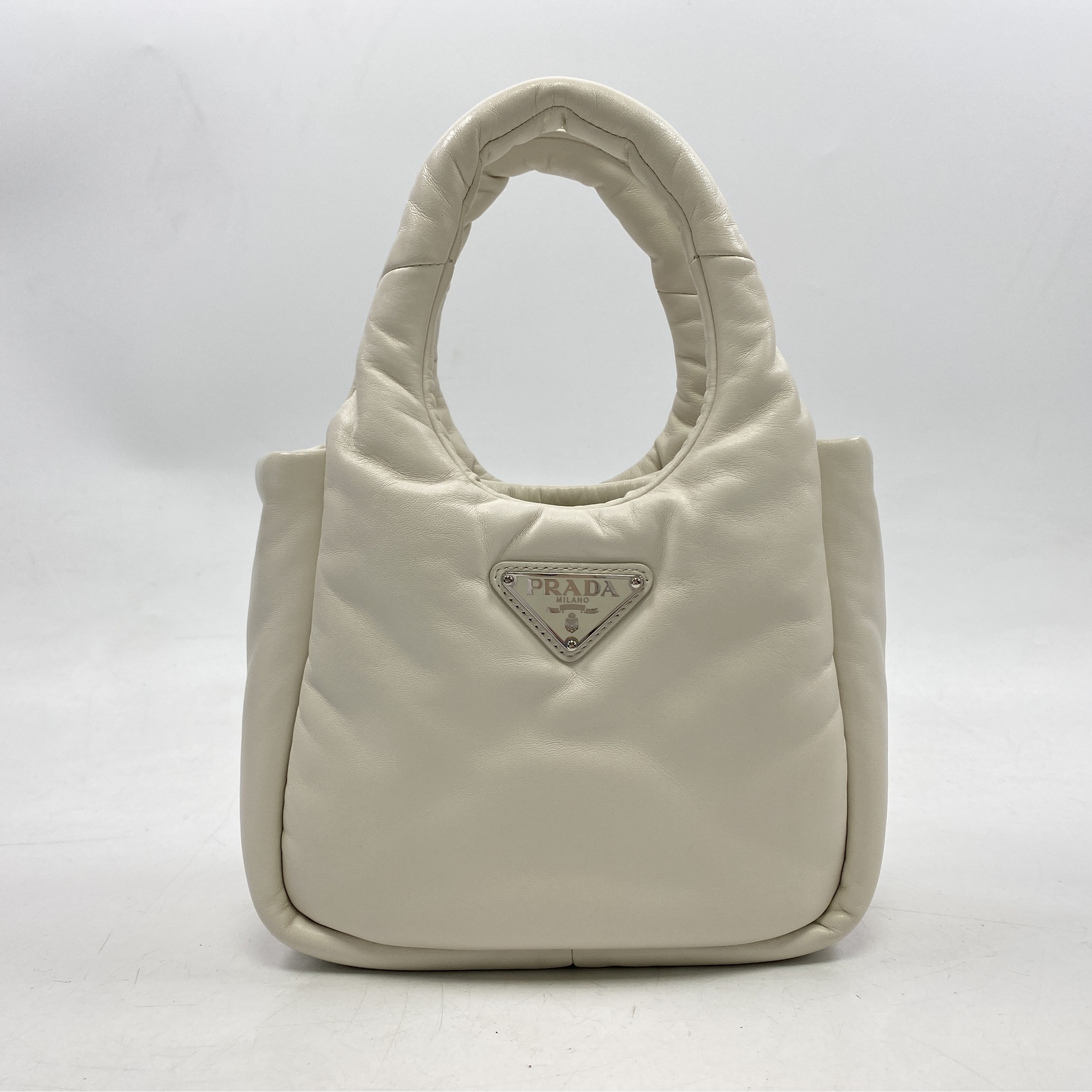 プラダ パデット ミニハンドバッグ 白 ソフトナッパレザー Aランク