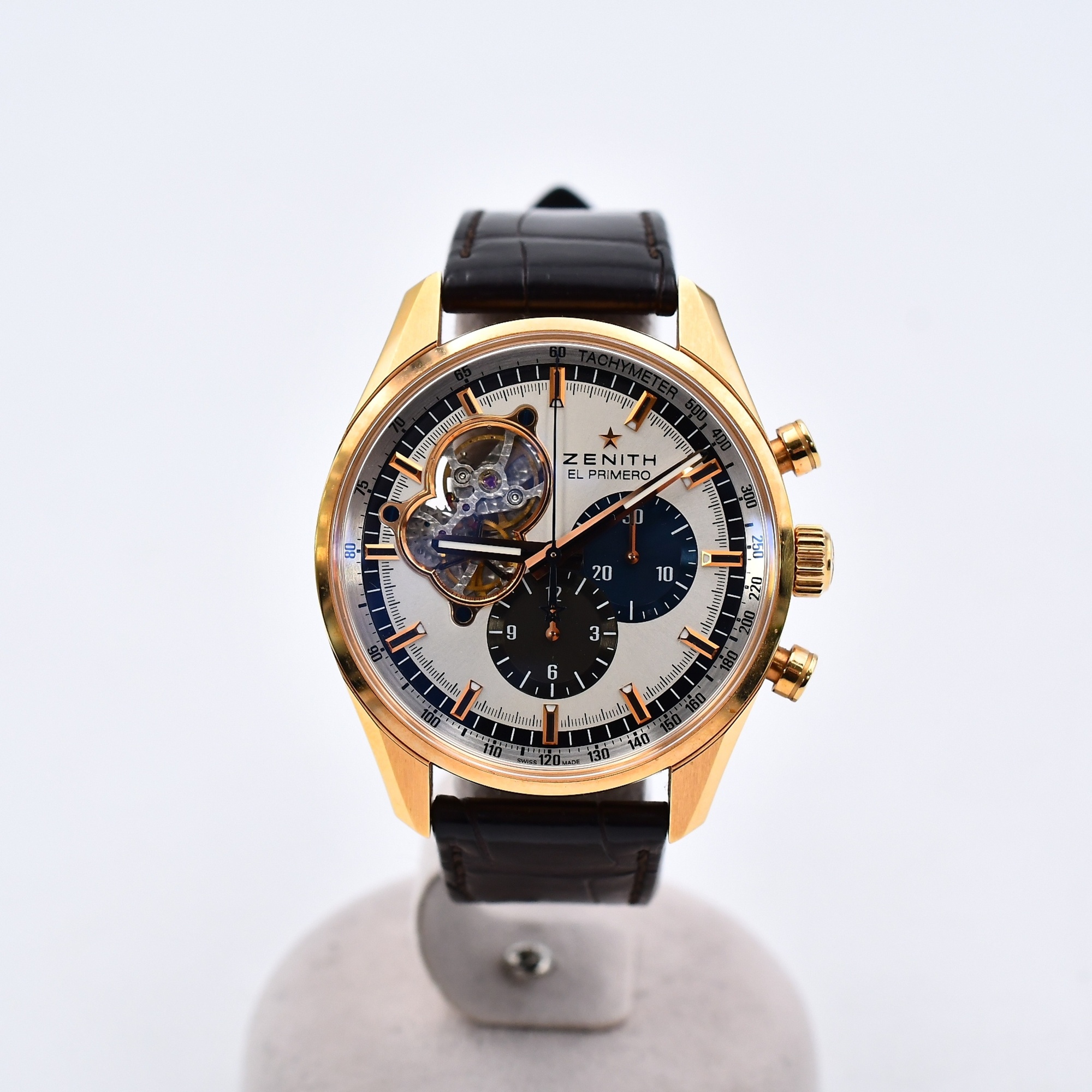 ゼニス エルプリメロ クロノマスター シルバー文字盤 PG×革/AT Bランク