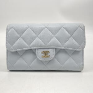 シャネル マトラッセ 三つ折り財布 水色 キャビアスキン GD金具 買取実績【買取日：2026年1月4日】